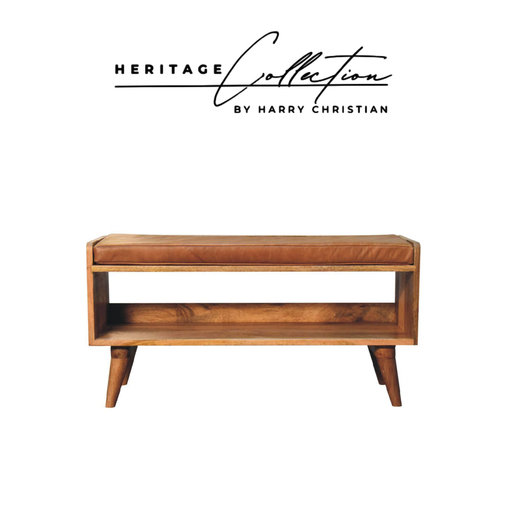 Heritage Collection Hallway Bench with Tan Leather Seat pad