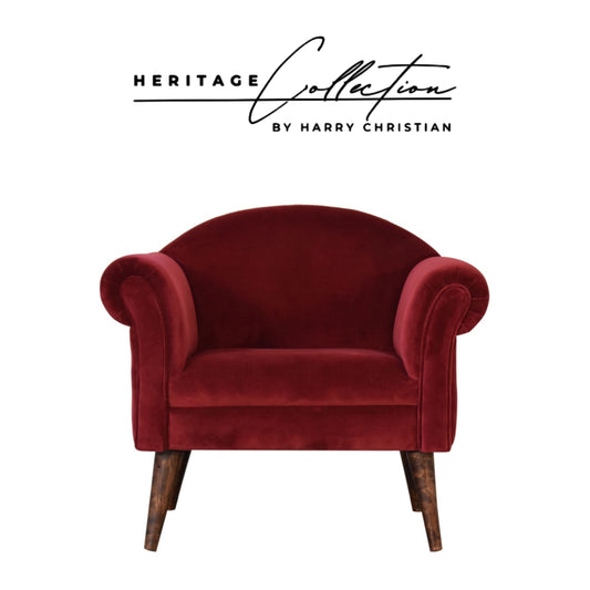 Heritage Collection Wine Velvet Nordic Style Armchair