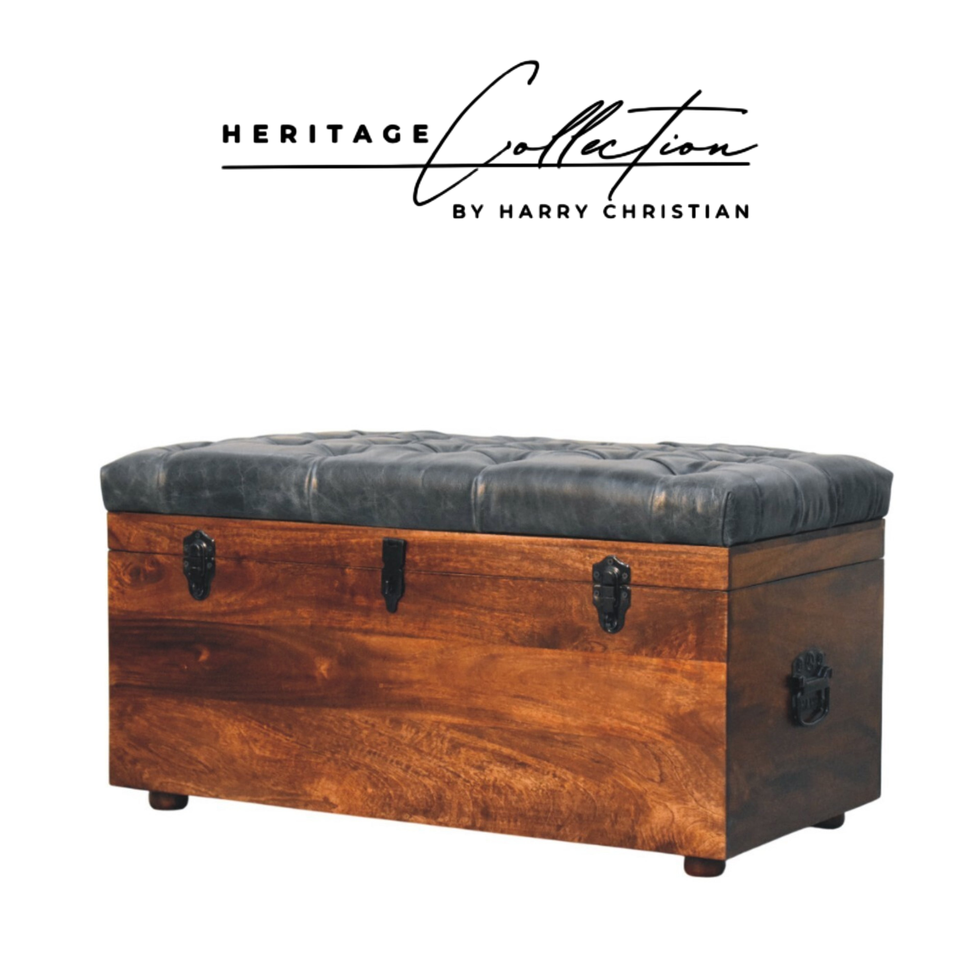 Heritage Collection Black Buffalo hide leather Storage Trunk