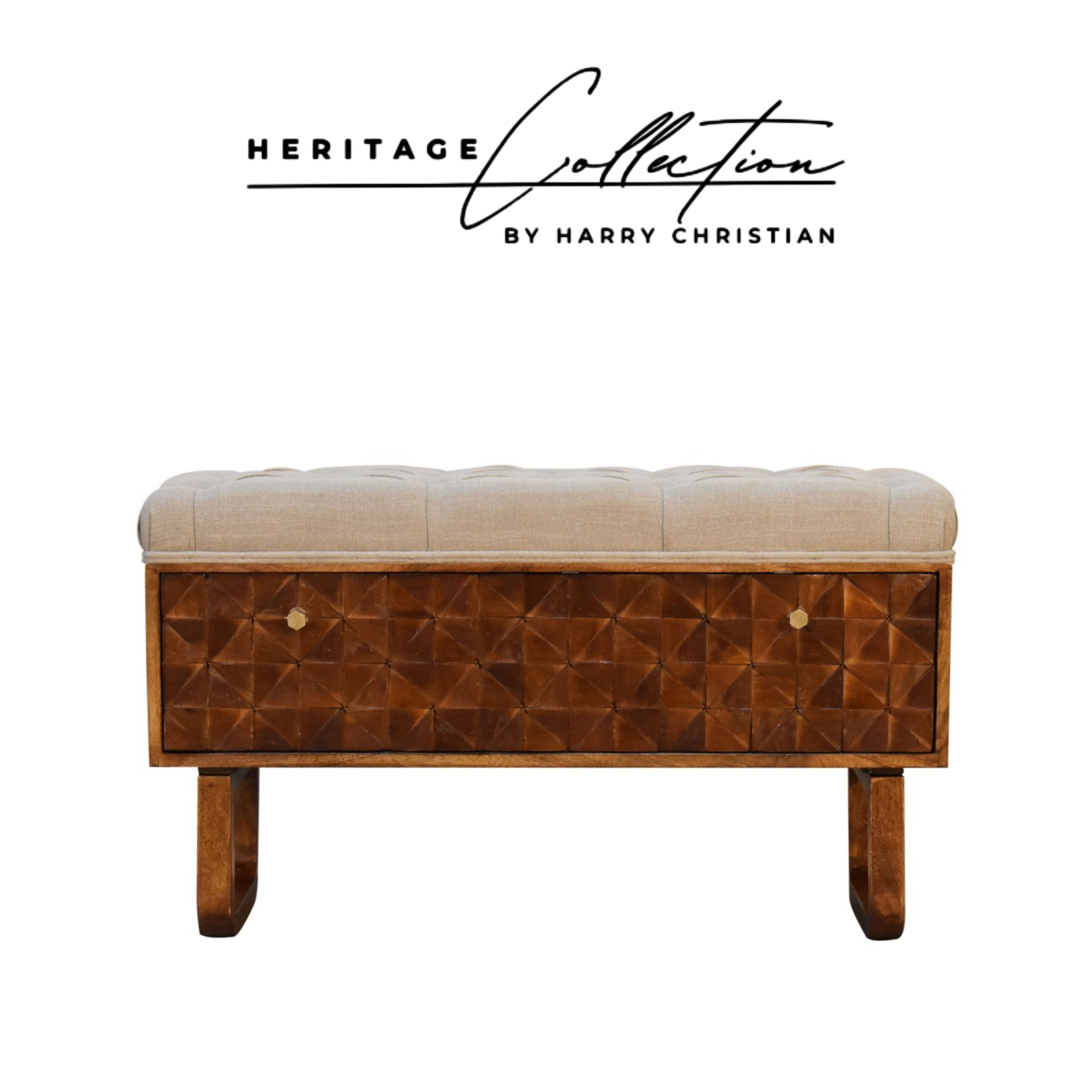 Heritage Collection Diamond Hand Carved Hallway Storage Bench Chestnut