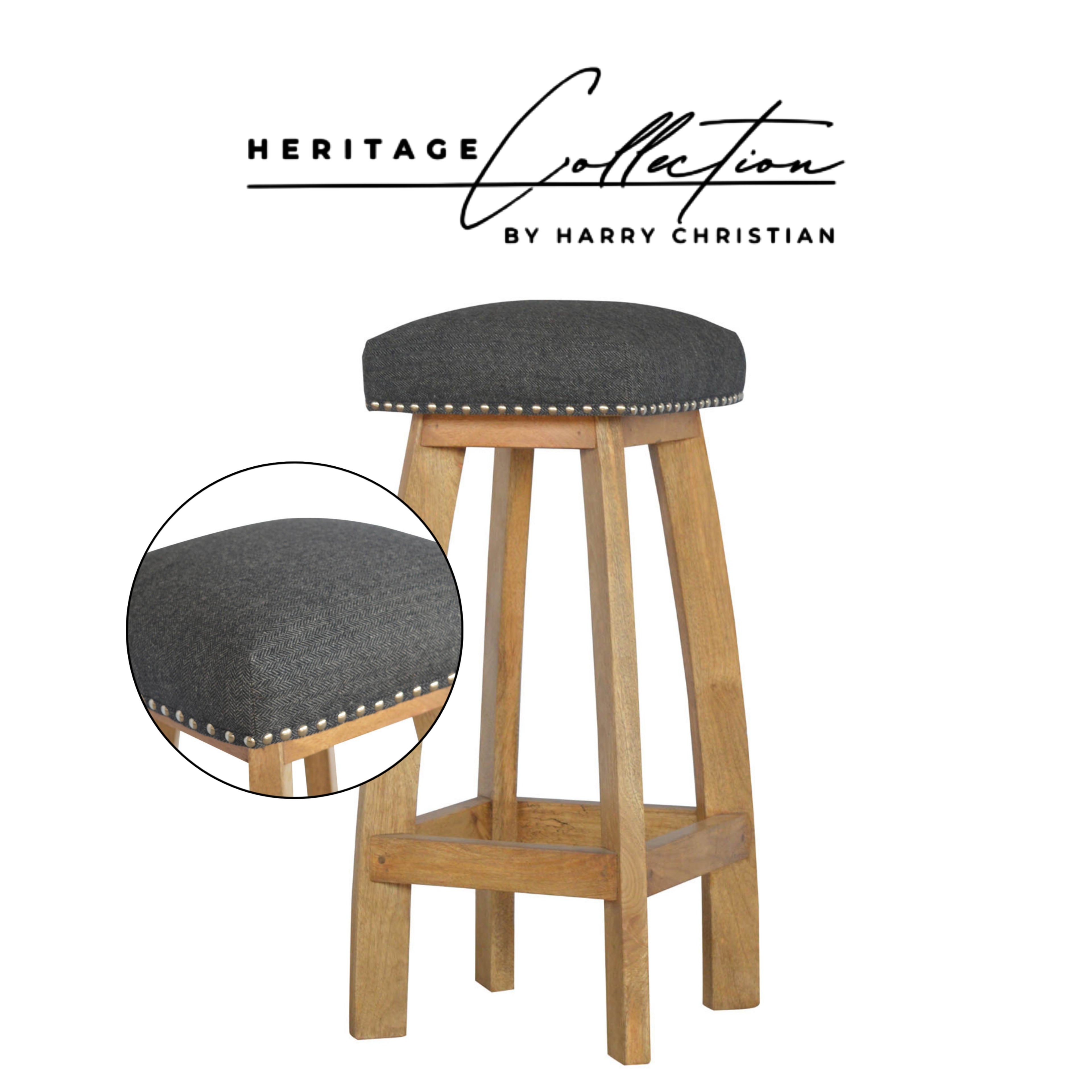 Heritage Collection Black Tweed Studded Bar Stool