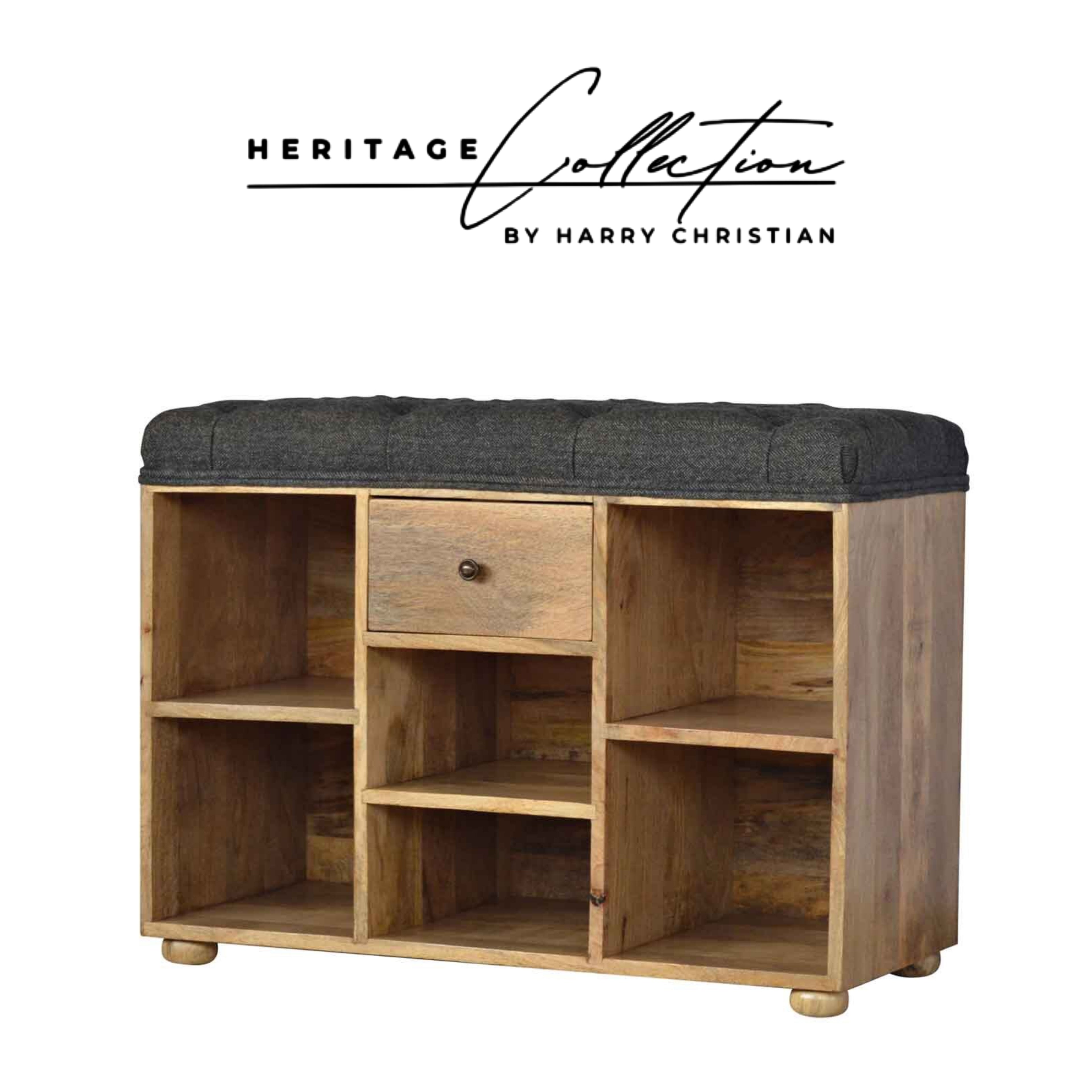 Heritage Collection Black Tweed Shoe Storage Hallway Bench