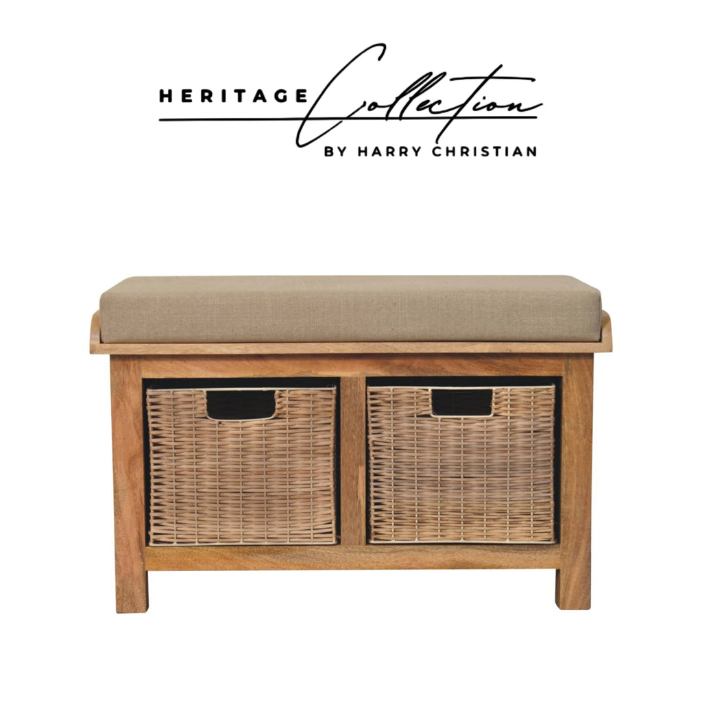 Heritage Collection Rattan Basket Linen Hallway Bench