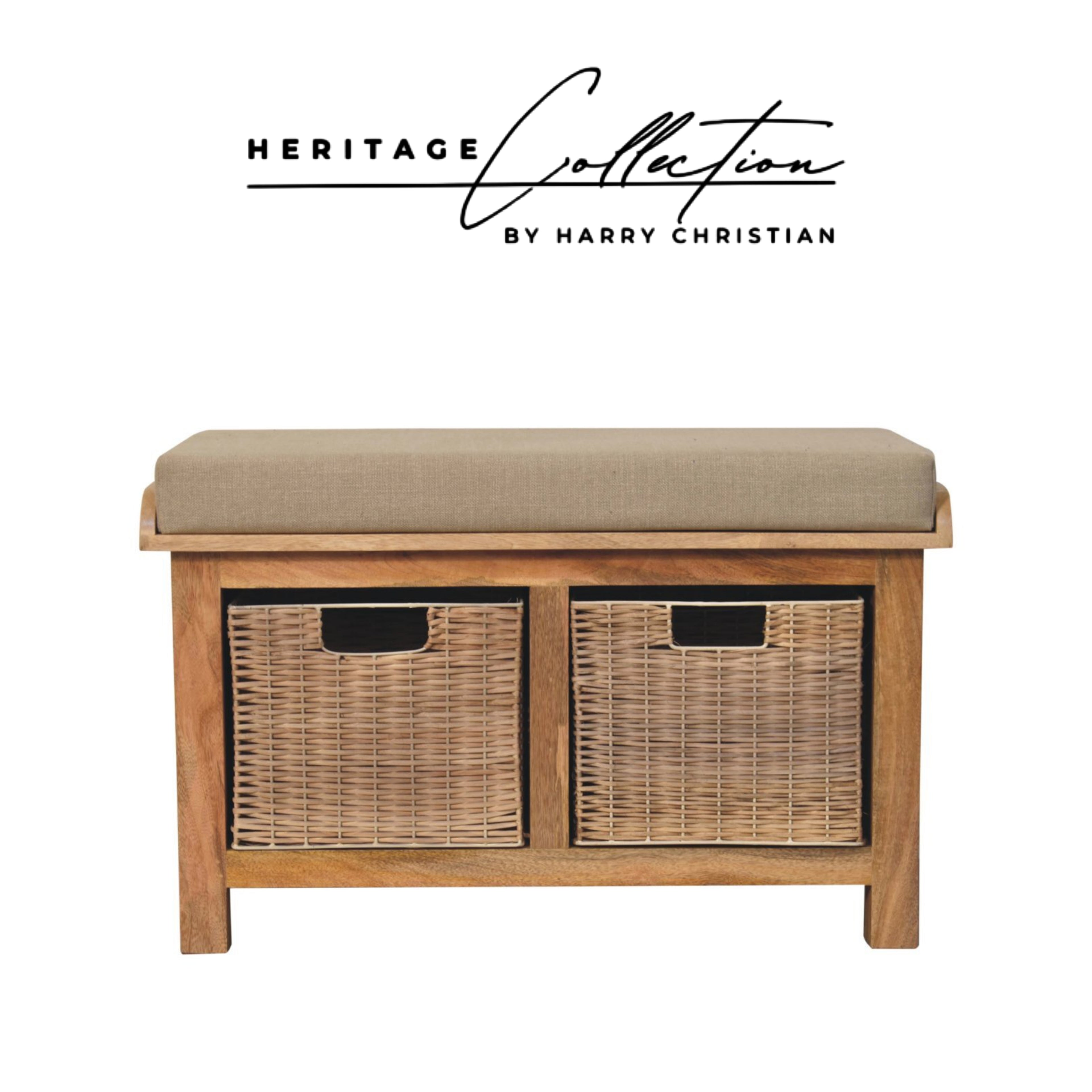 Heritage Collection Rattan Basket Linen Hallway Bench