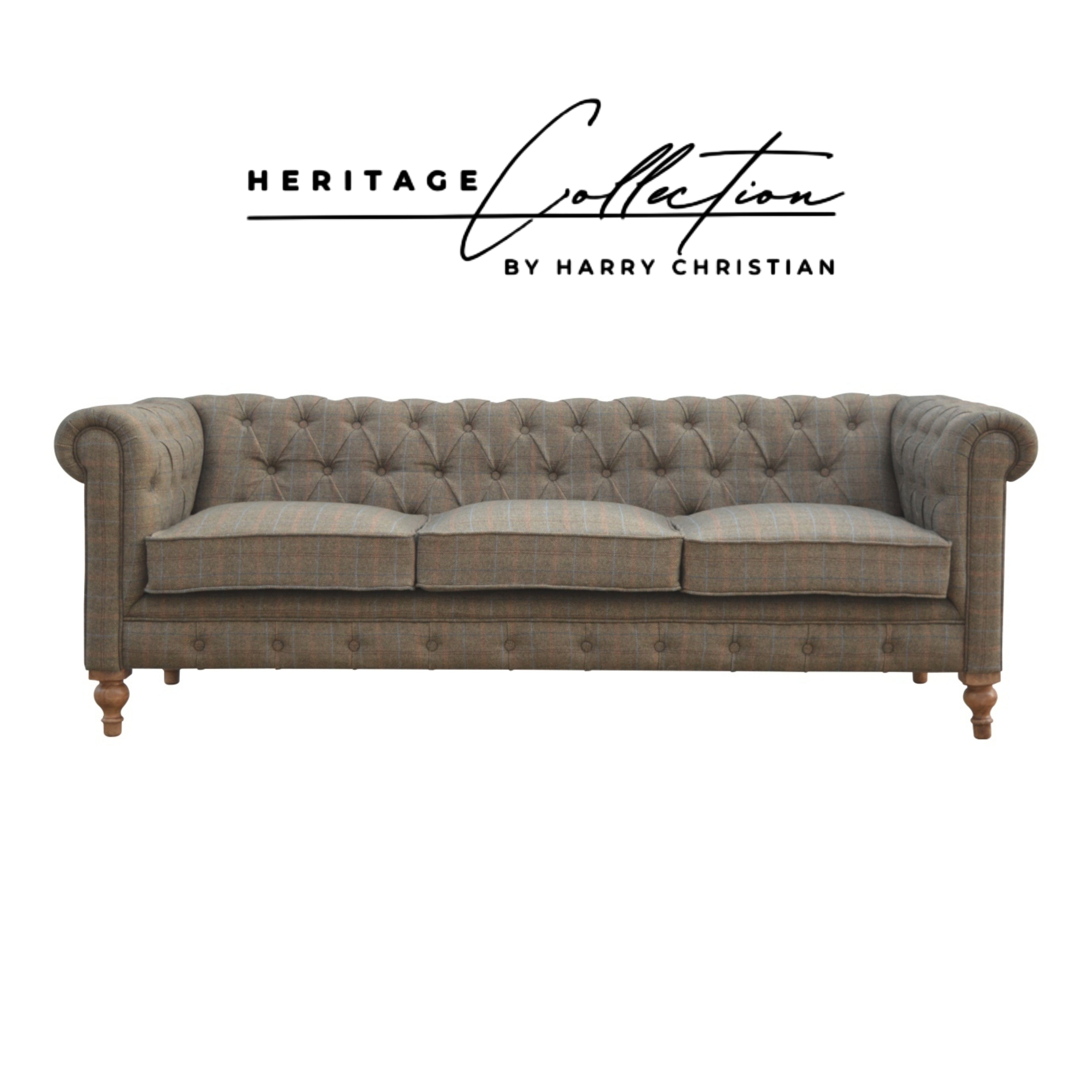 Heritage Collection Multi Tweed 3 Seat Chesterfield Sofa