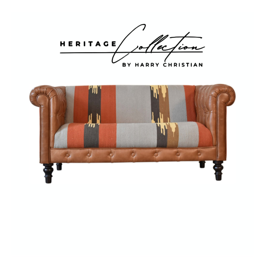Heritage Collection Durrie & Leather Mixed 2 Seater Chesterfield Sofa