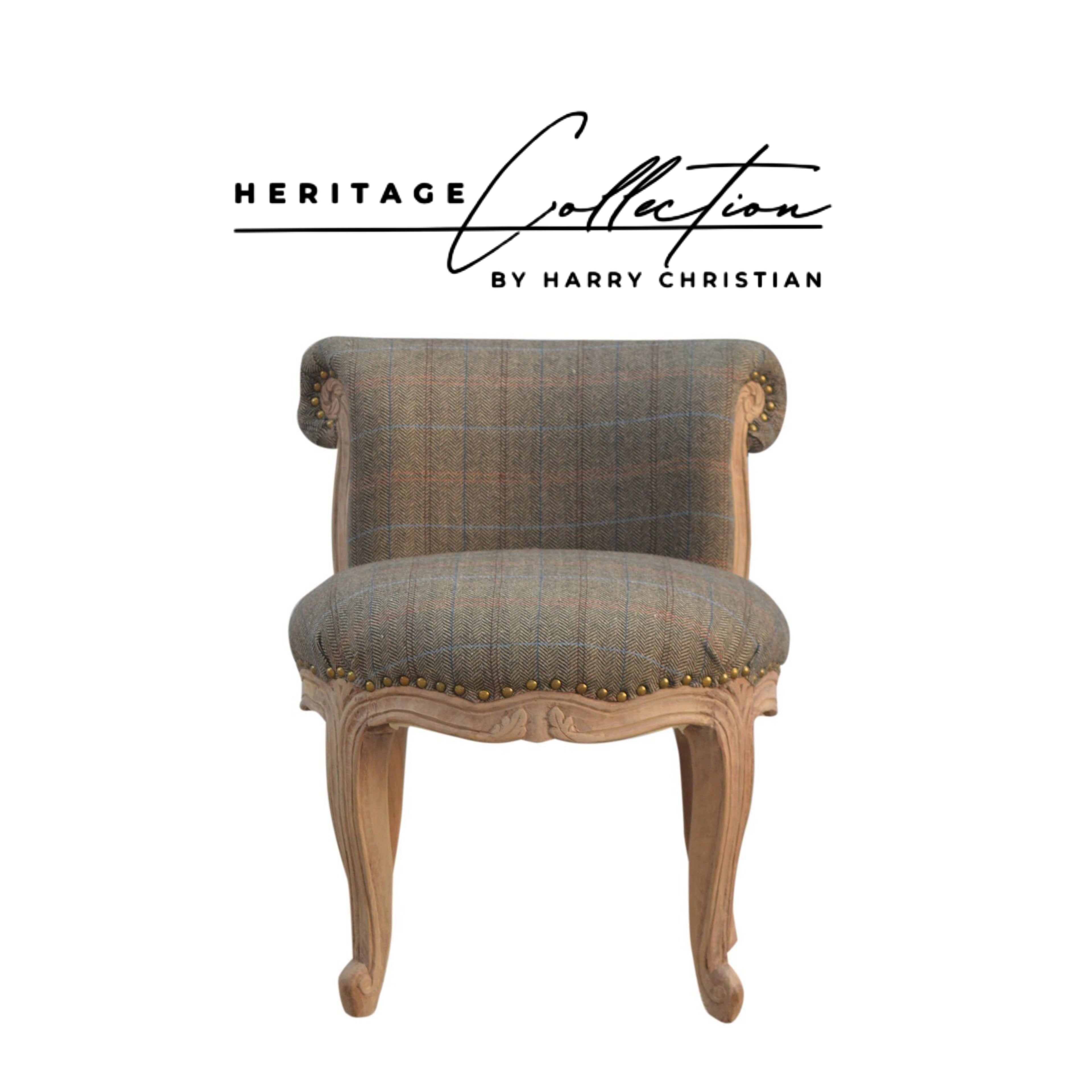 Heritage Collection Multi Tweed Studded Carved Statement Chair