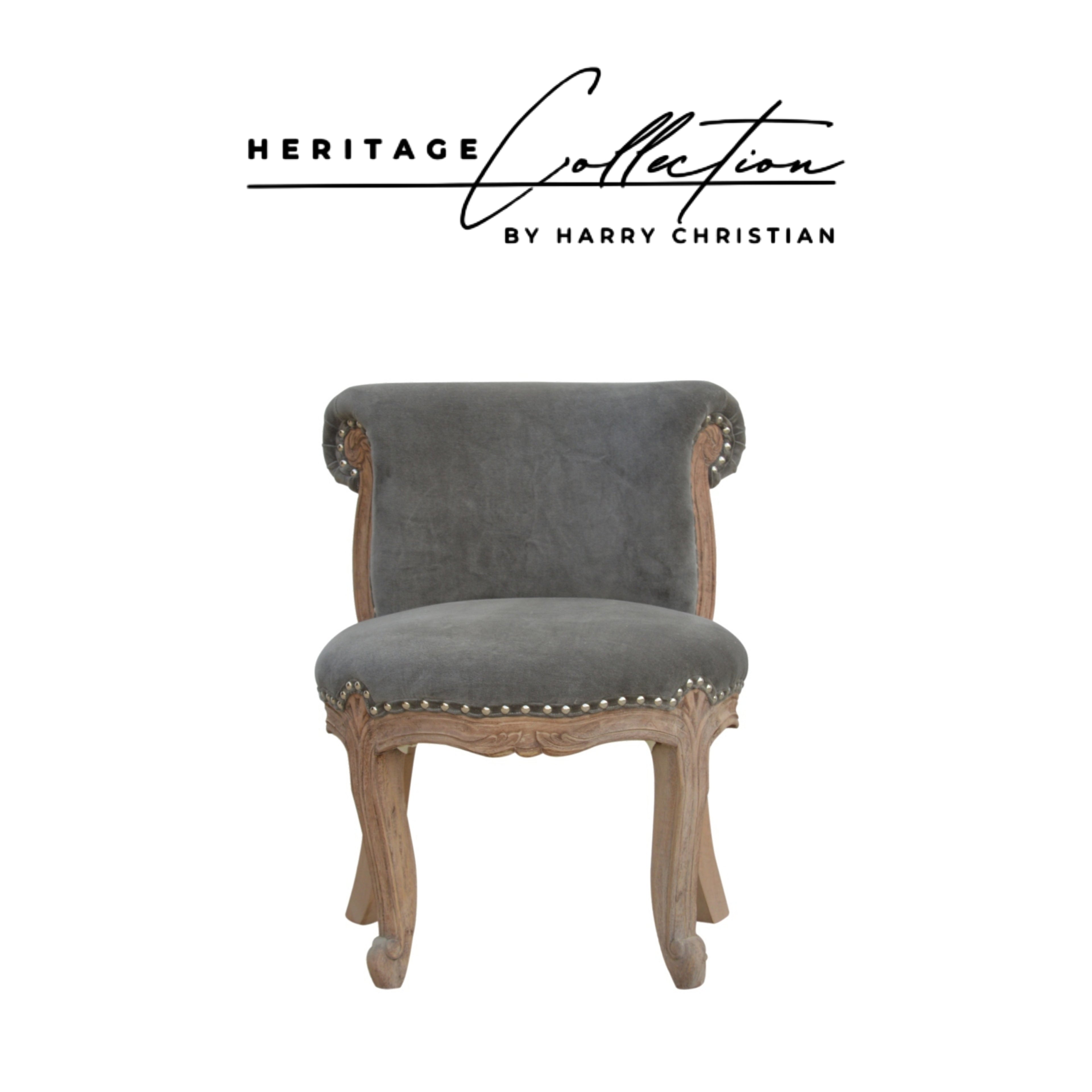 Heritage Collection Grey Velvet Studded Chair