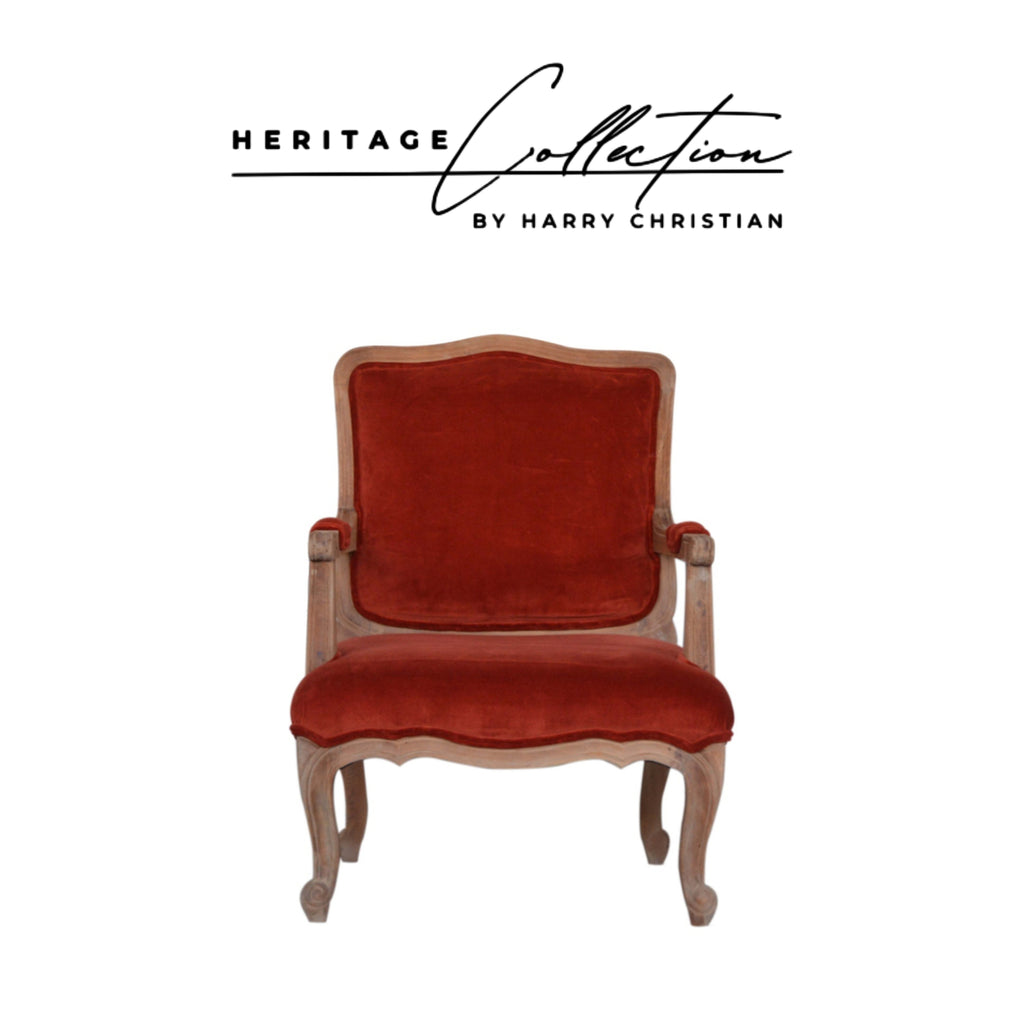Heritage Collection Brick Red Velvet French Style Chair