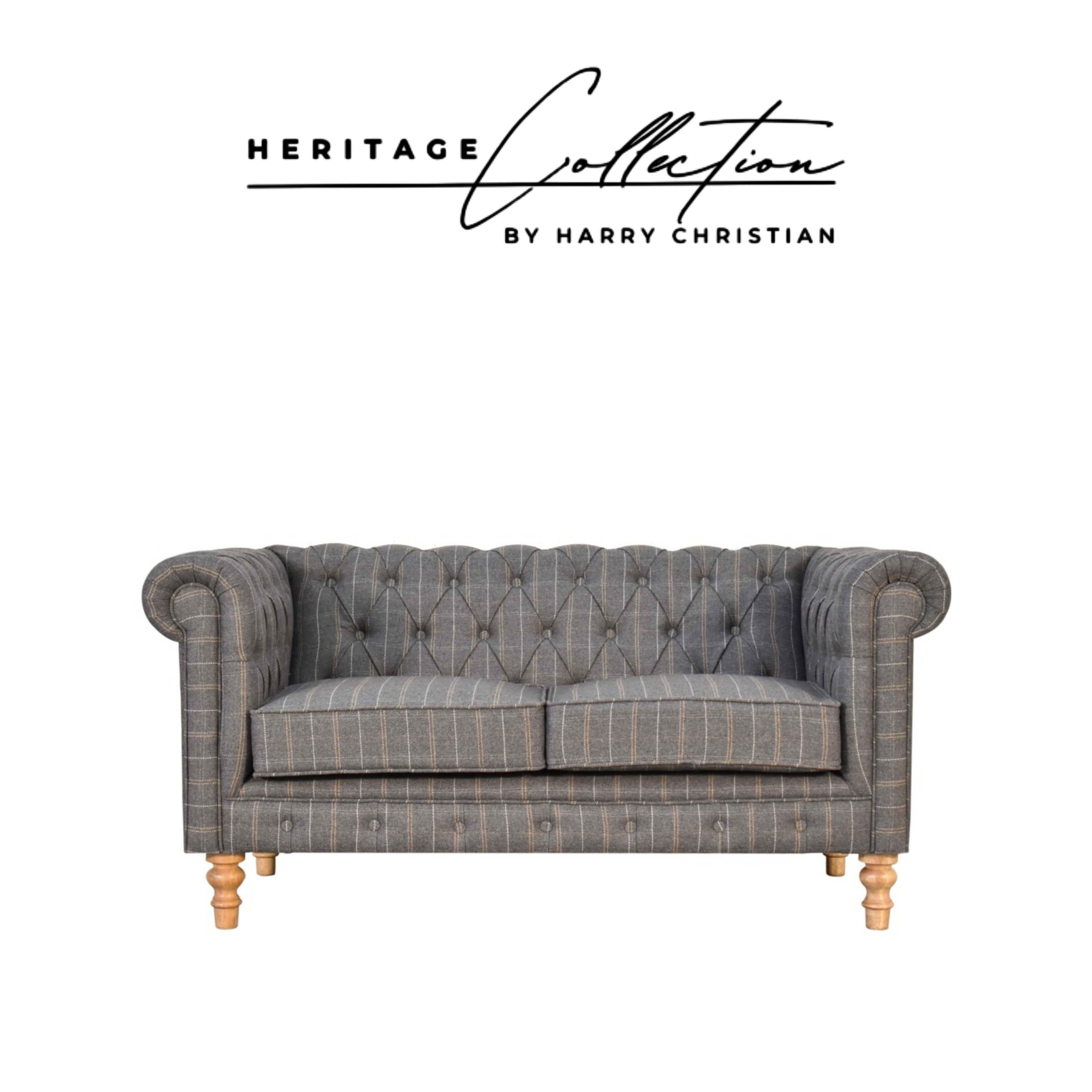 Heritage Collection Pewter Tweed 2 Seat Chesterfield Sofa