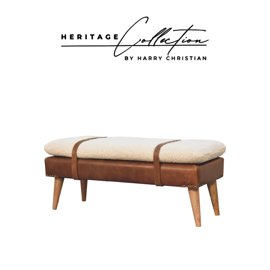 Heritage Collection Bouclé Buffalo Hide Leather Bench