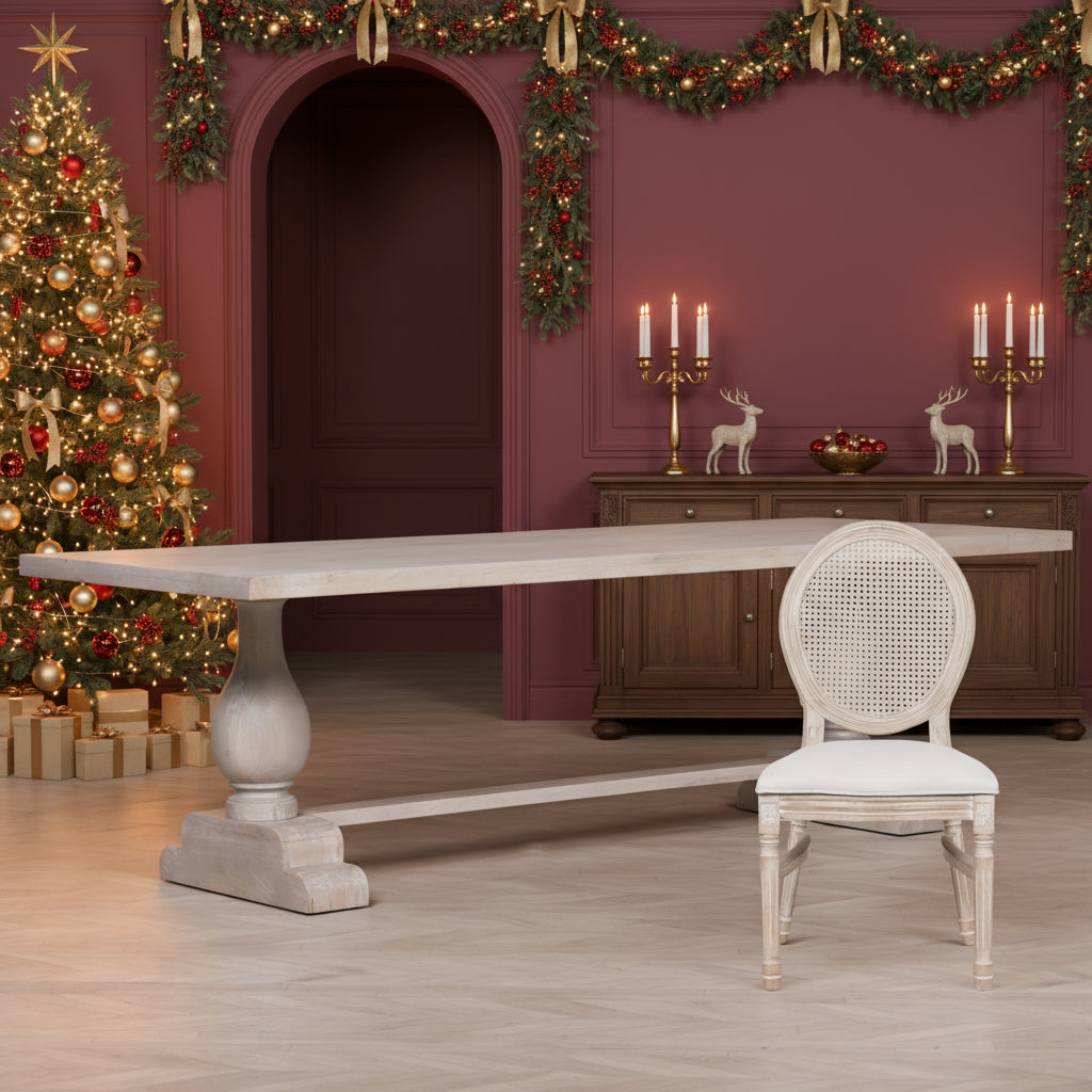 260cm Blanche Wood Rustic Rectangular Dining Table With 8 Louis Chairs