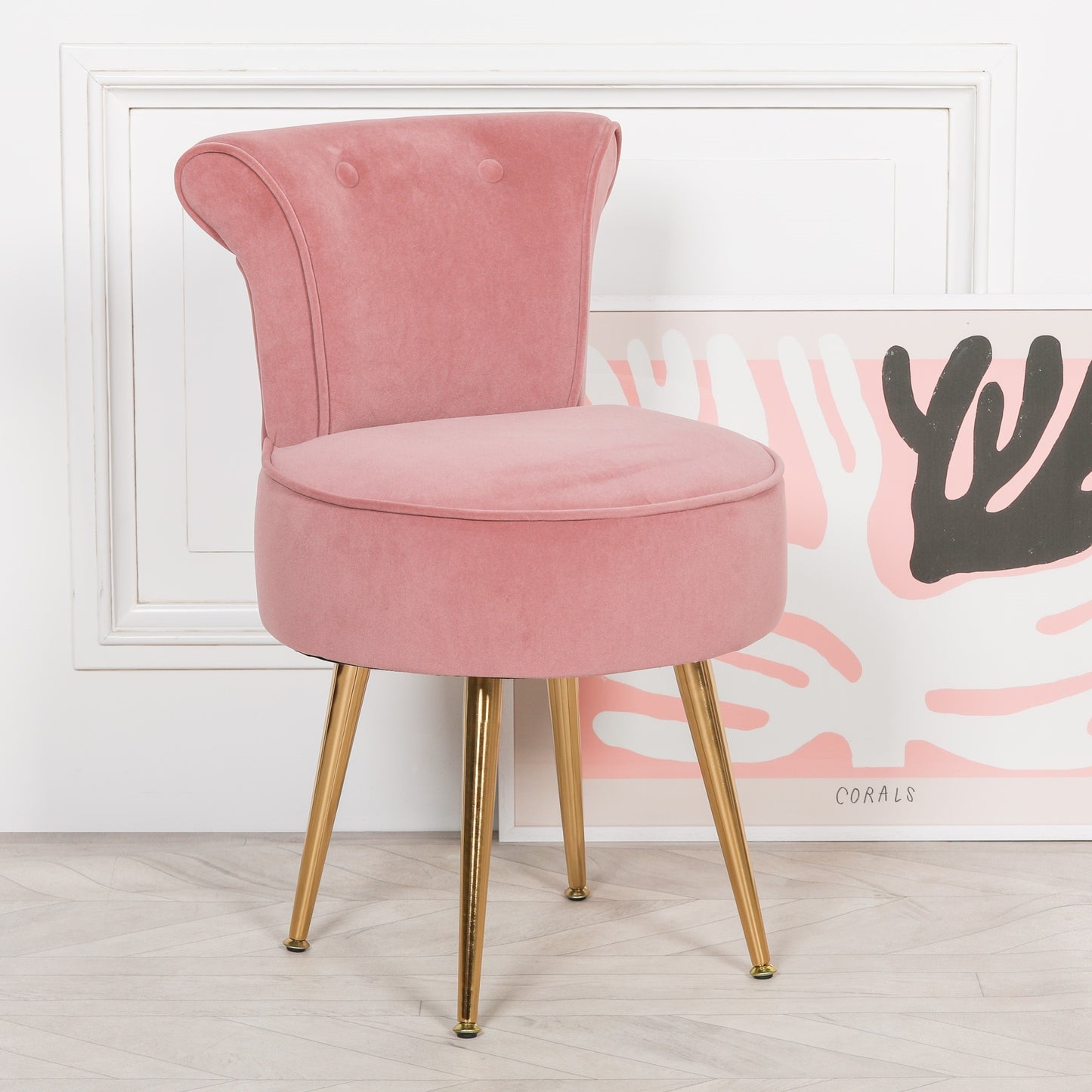 Pink Stool / Bedroom Chair with Gold Legs