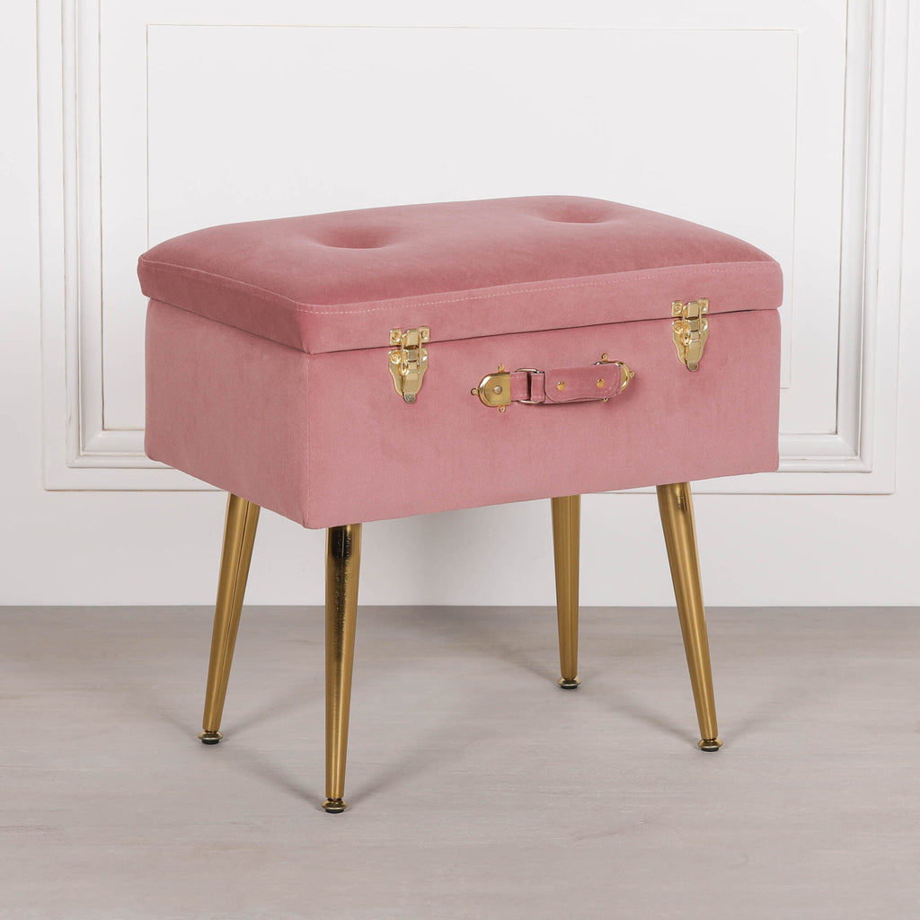 Pink Suitcase Stool with Gold Legs