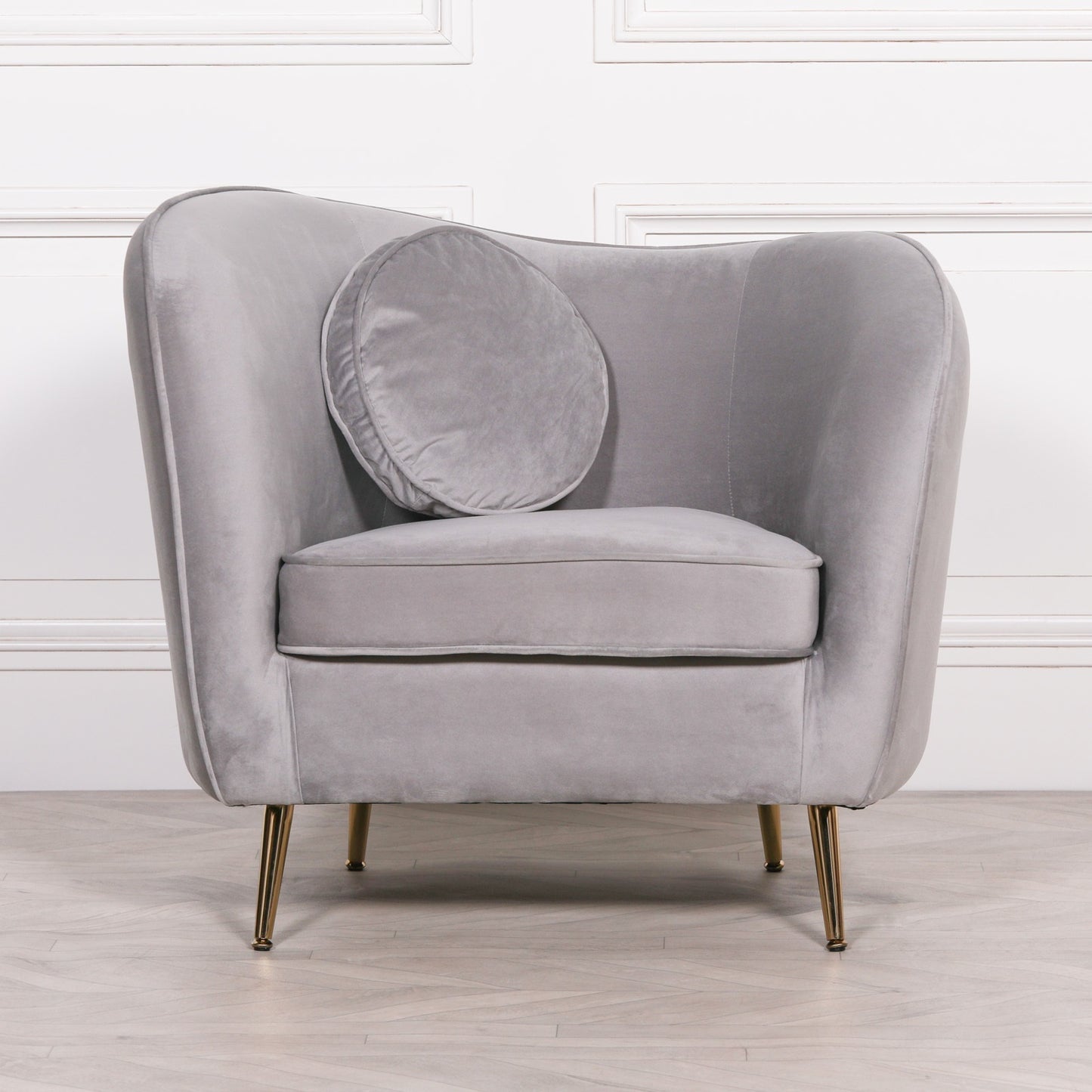 Grey Velvet Armchair with Cushion