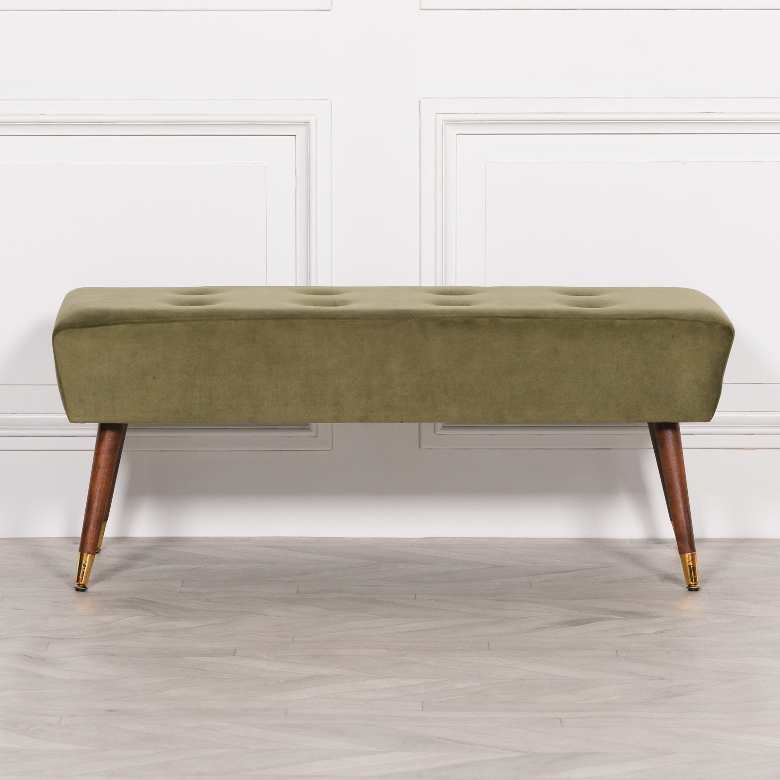 Olive Green Buttoned Ottoman Stool