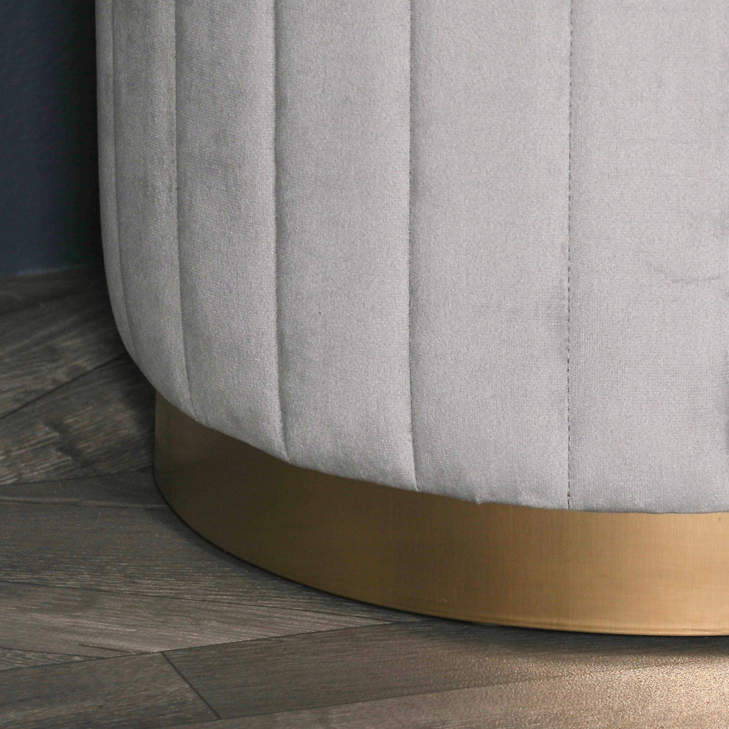 Grey Velvet Round Stool