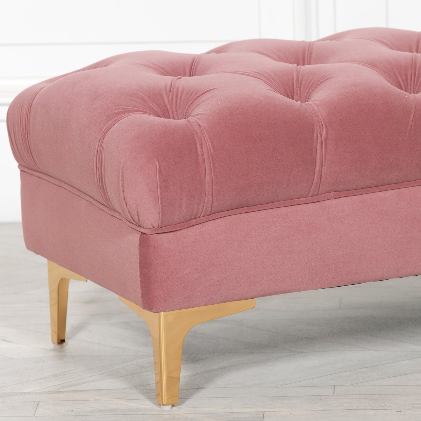 Pink Velvet Buttoned Ottoman Stool