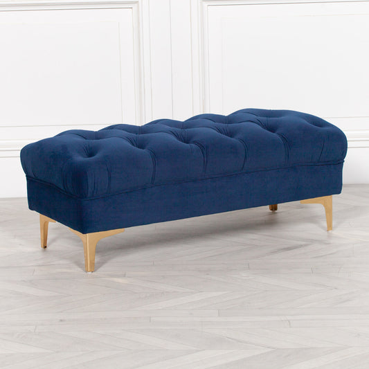 Blue Velvet Buttoned Ottoman Stool