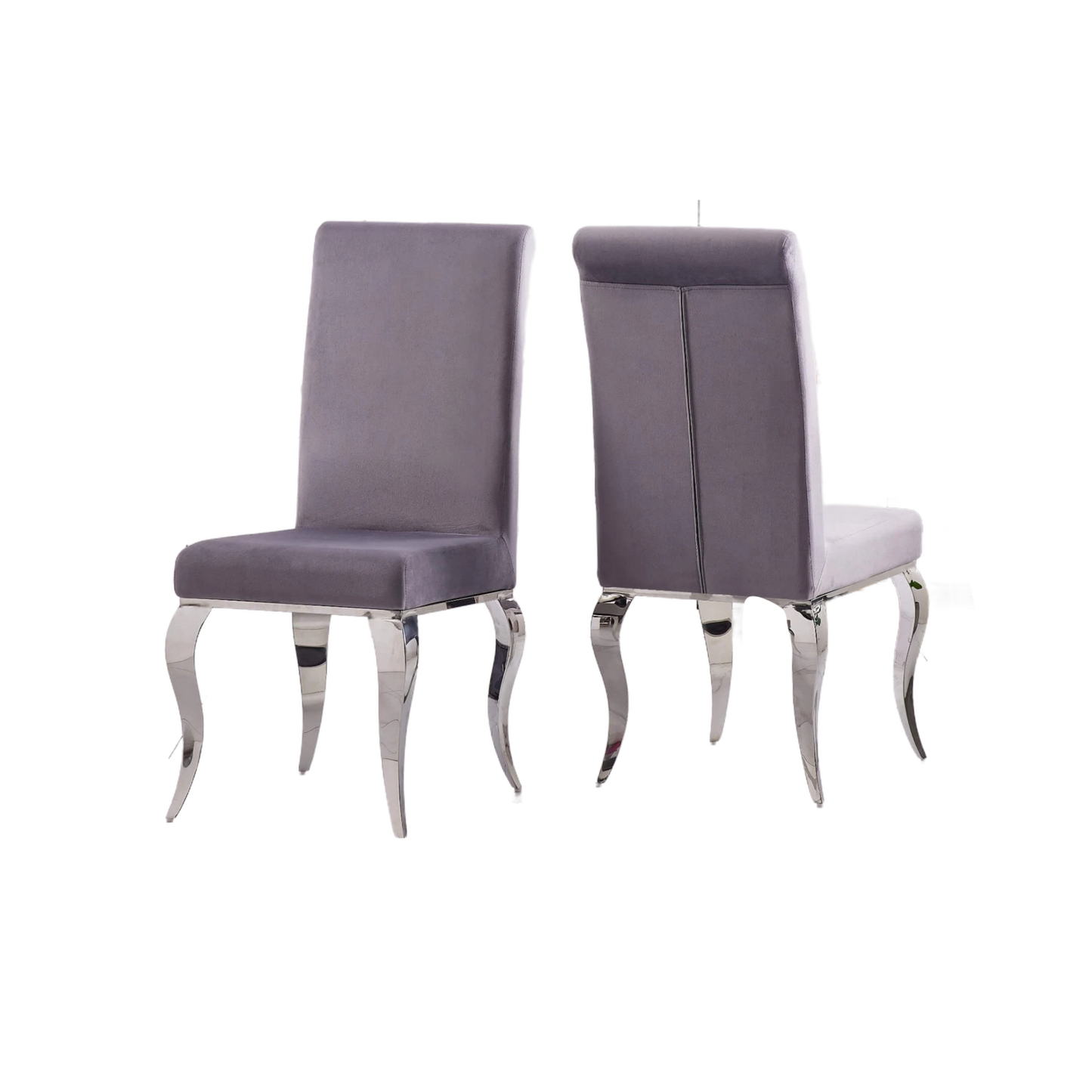 Carlton Stainless Steel Leg & Grey Velvet Dining Chairs Set of 2