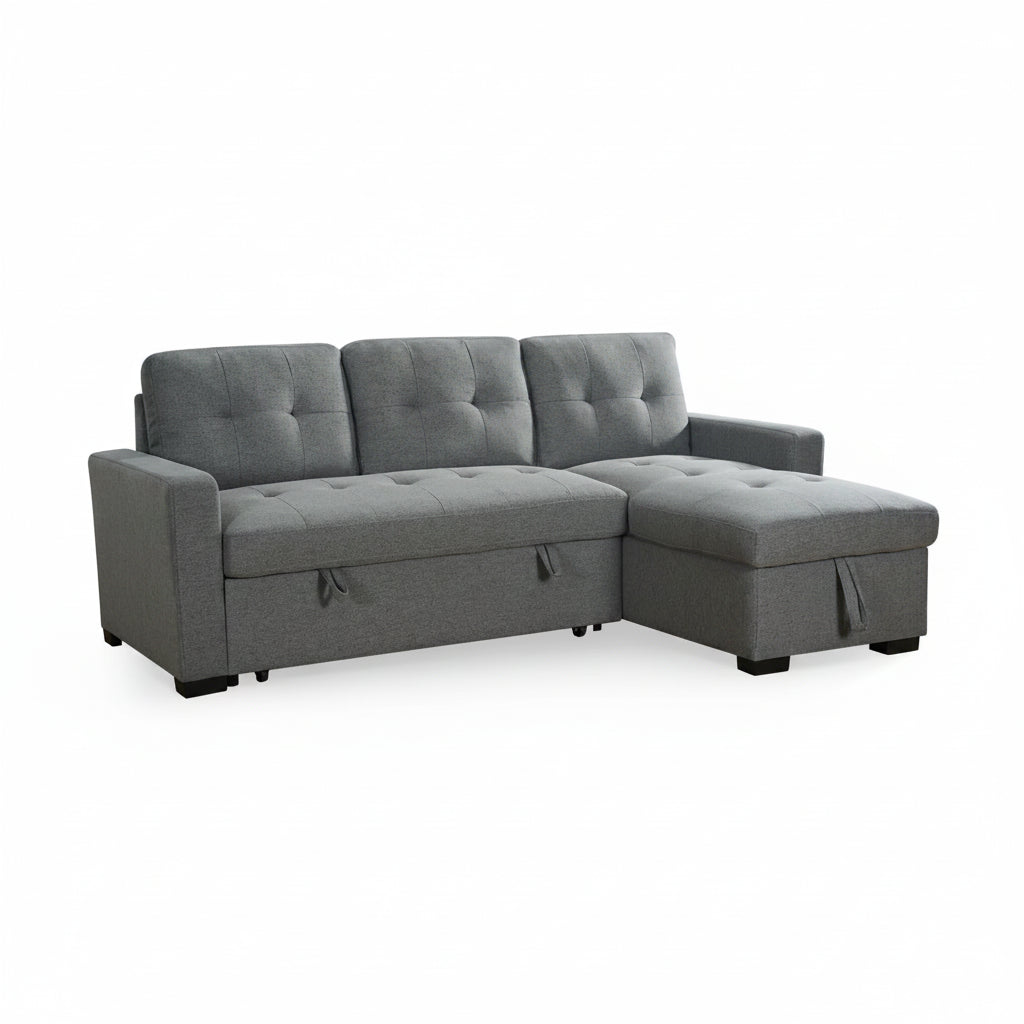 Alder Sofabed Grey Universal Corner
Chenille Fabric Upholstery, Square Arm Type, Removable Back and Seat Cushions.