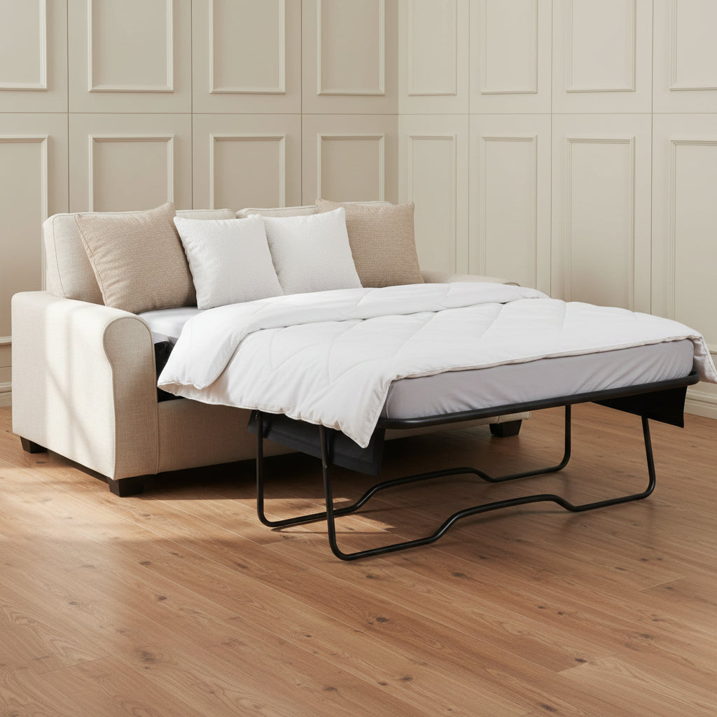 BEIGE FABRIC 2 SEATER SOFA BED