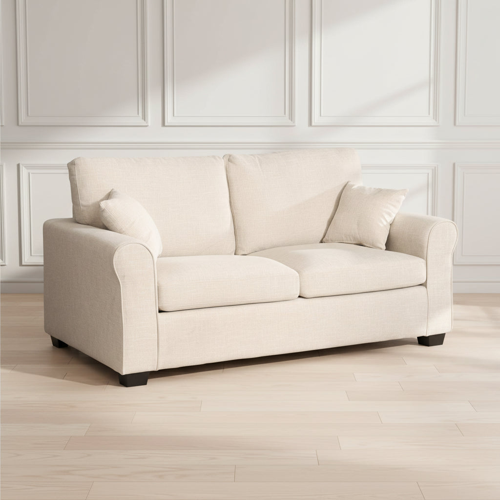 BEIGE FABRIC 2 SEATER SOFA BED