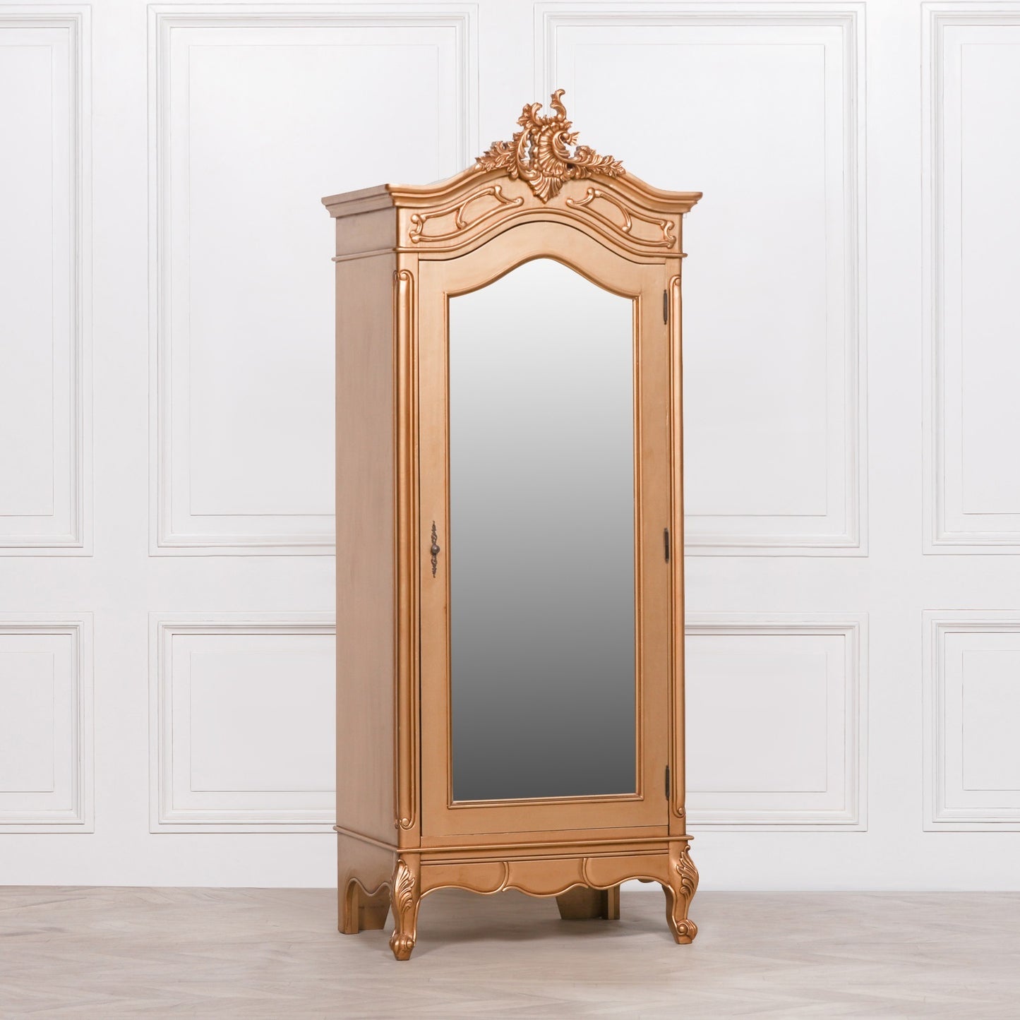 French Gold Carved Single Door Armoire with Mirrored Door