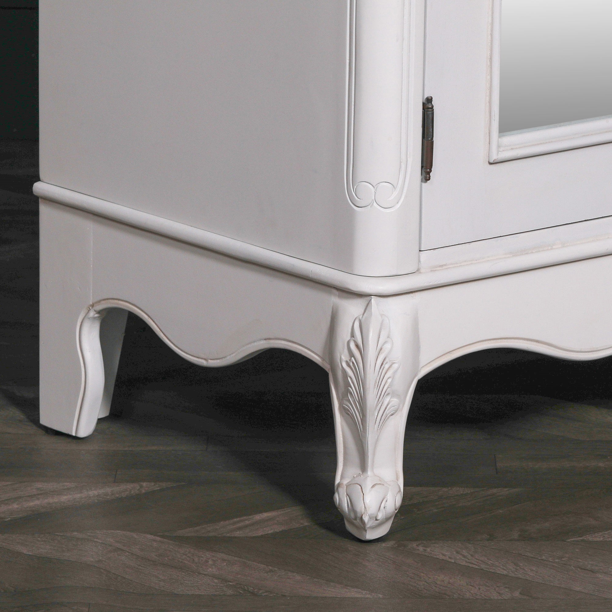 French Style White Carved Double Full Mirrored Armoire