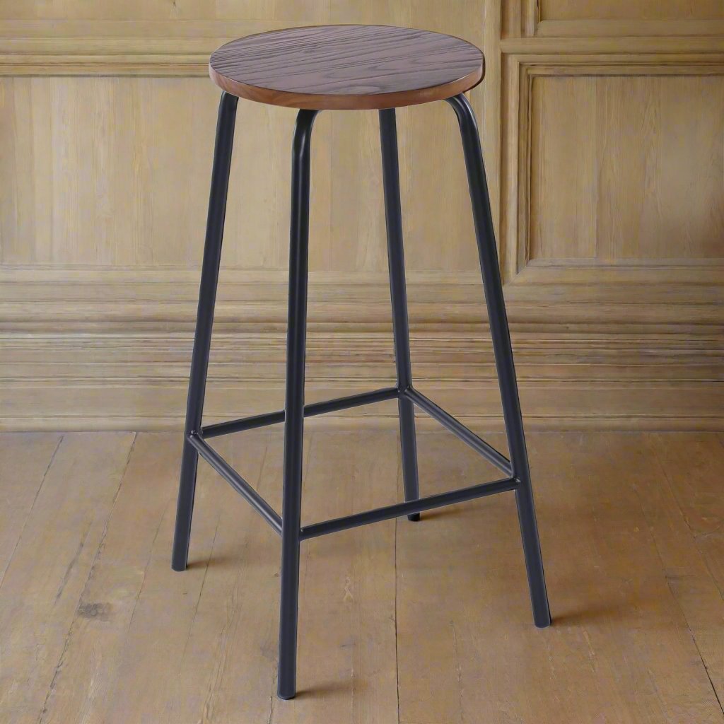Bar Stool Black Metal Frame And Natural Wooden Seat Heritage Home UK