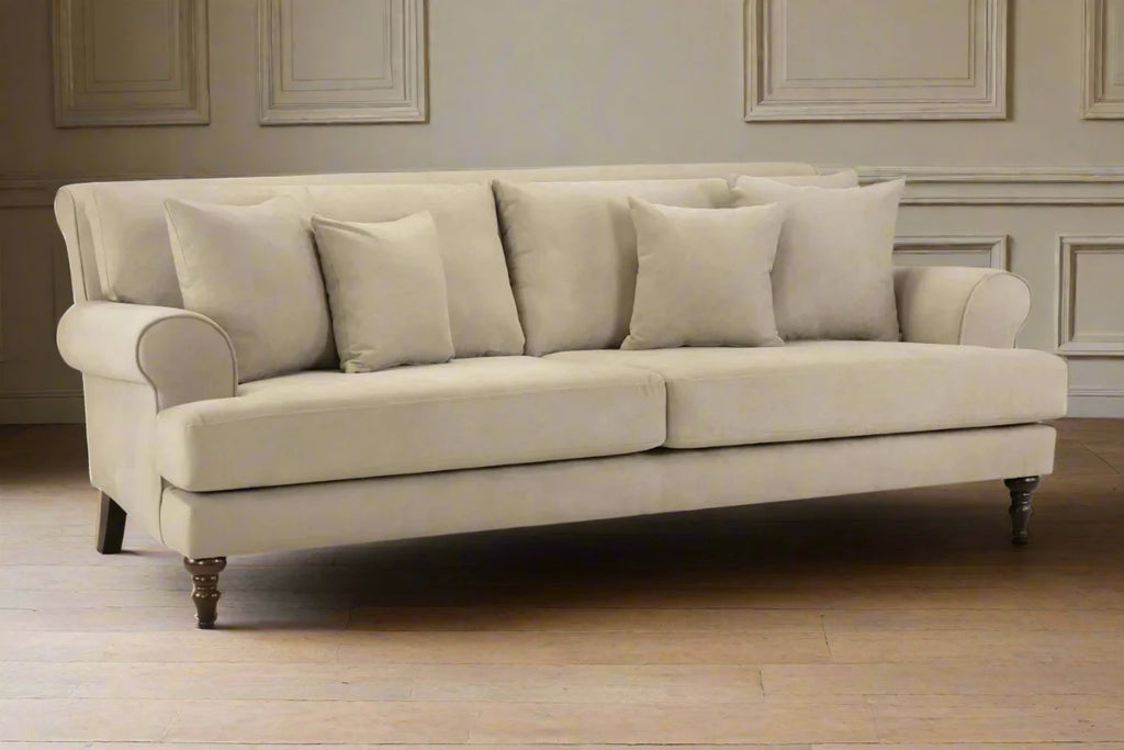 Beige Scrolled Arm Classical Style 4 Seater Sofa Heritage Home