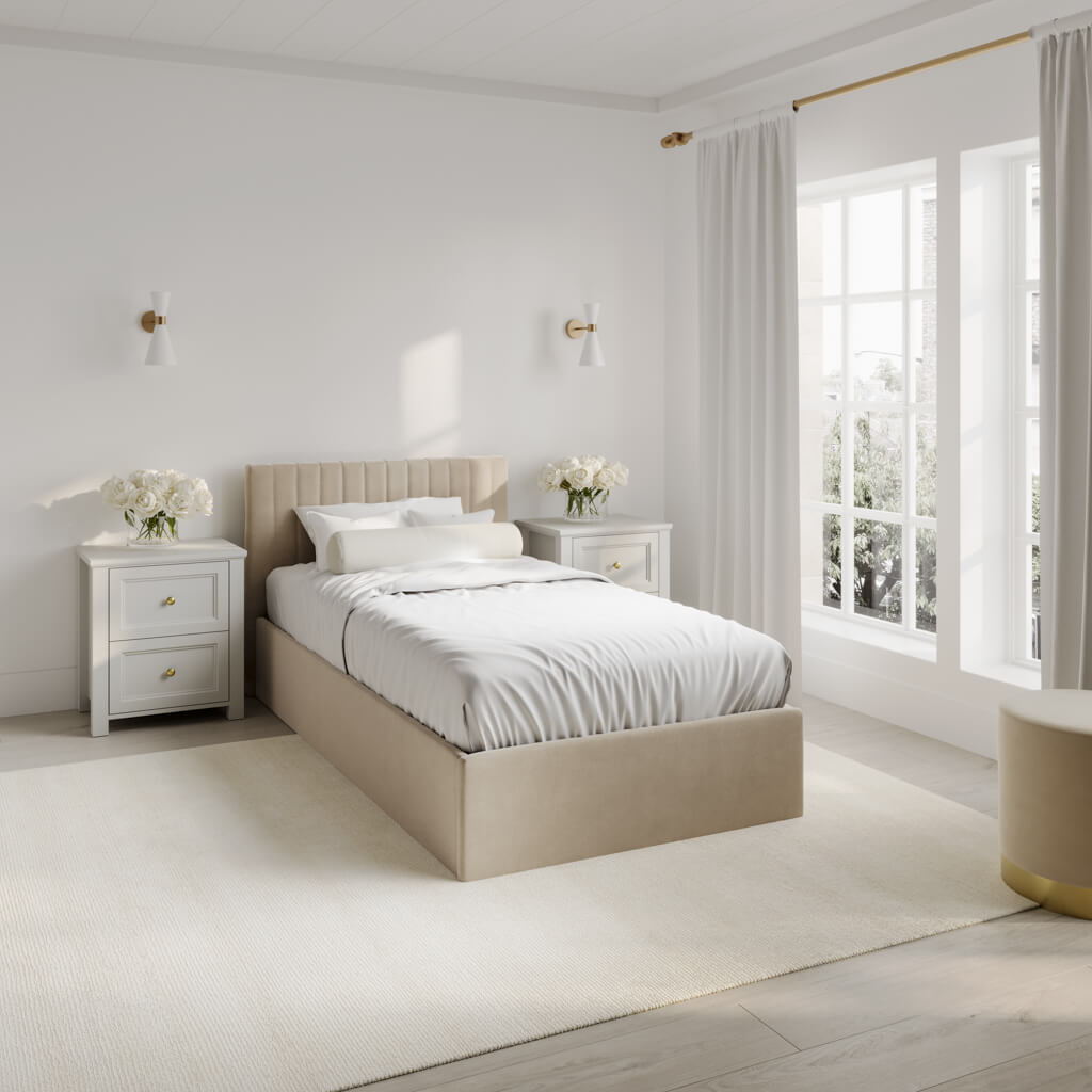 Berlin Beige Single Ottoman Bed