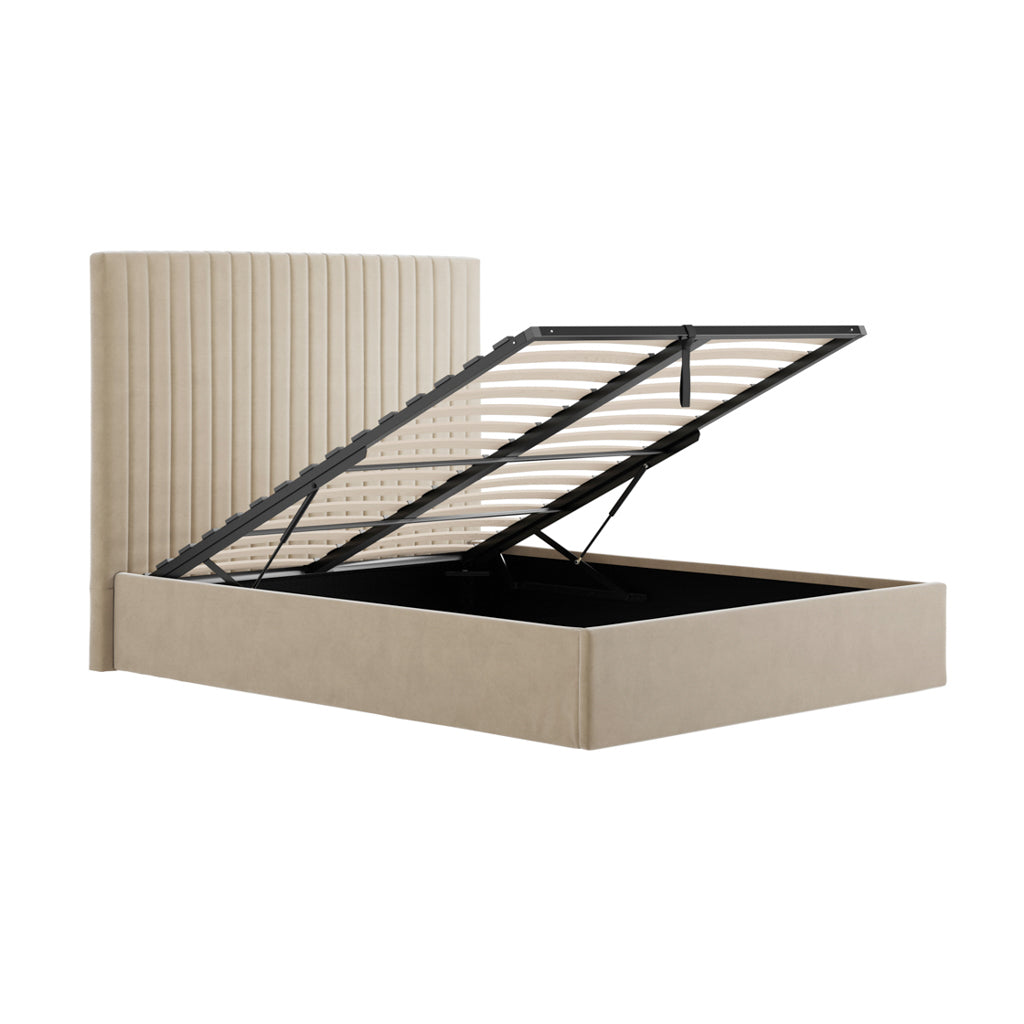 Berlin Beige Tall Double Ottoman Bed