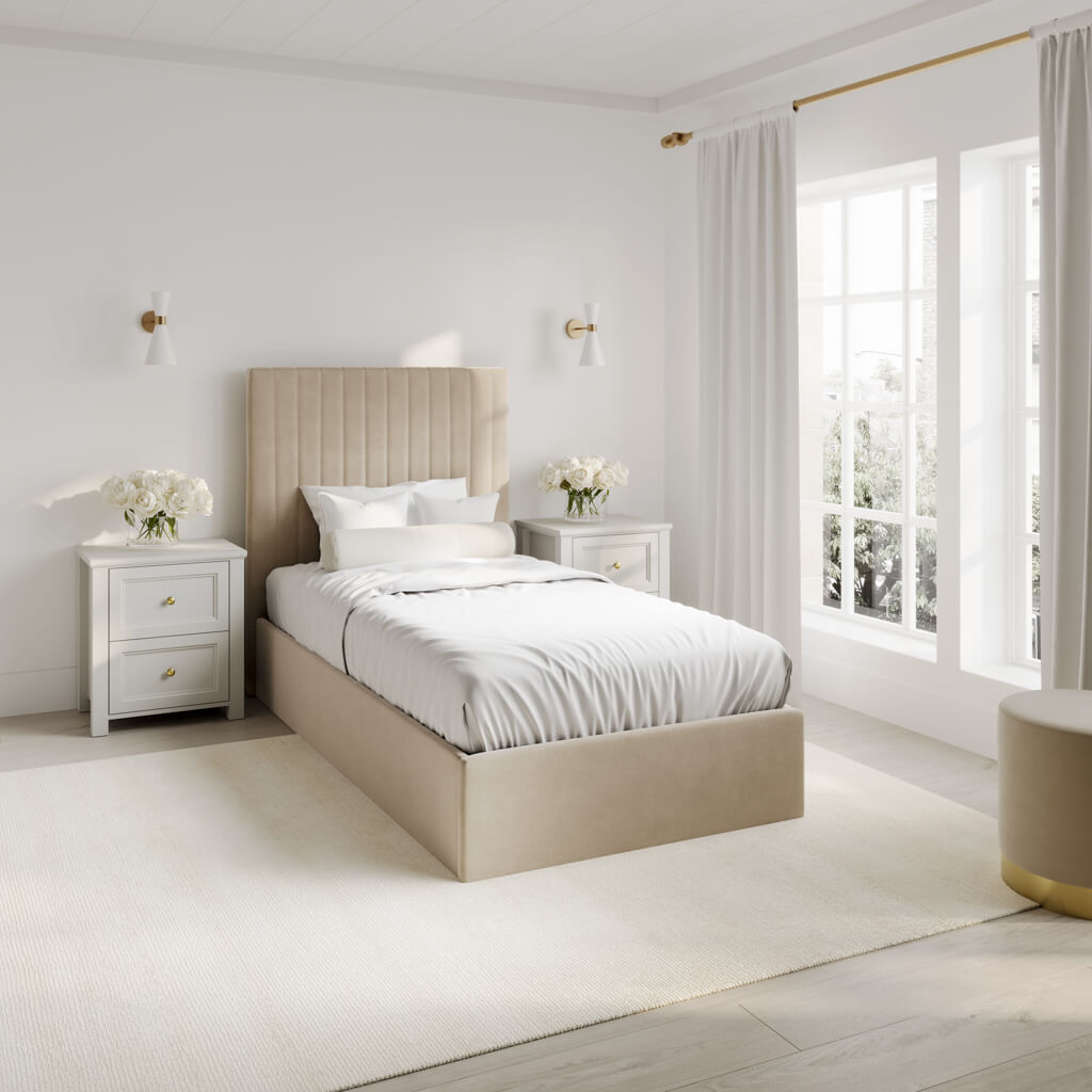 Berlin Beige Tall Single Ottoman Bed