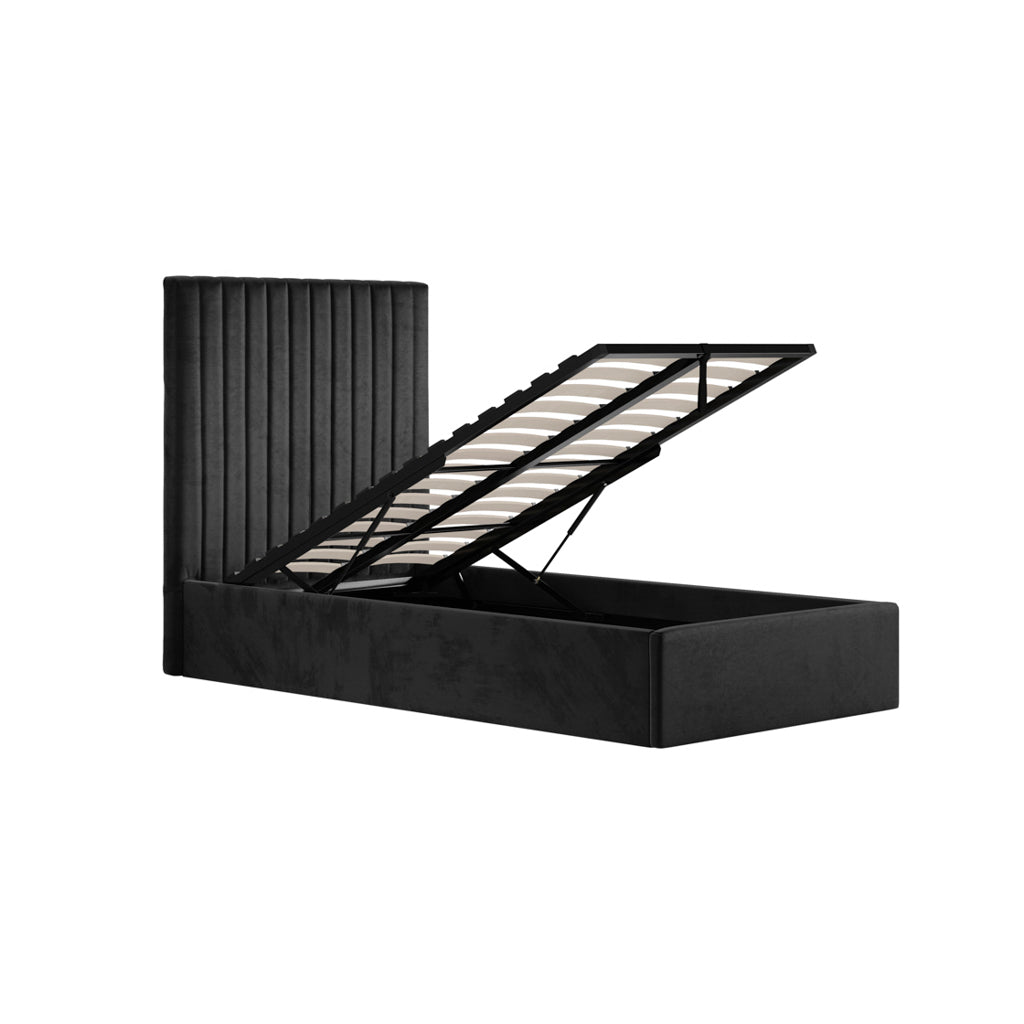 Berlin Black Tall Single Ottoman Bed