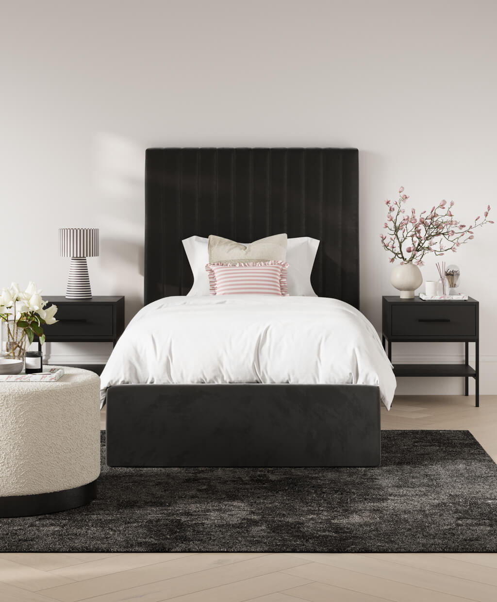 Berlin Black Tall Single Ottoman Bed