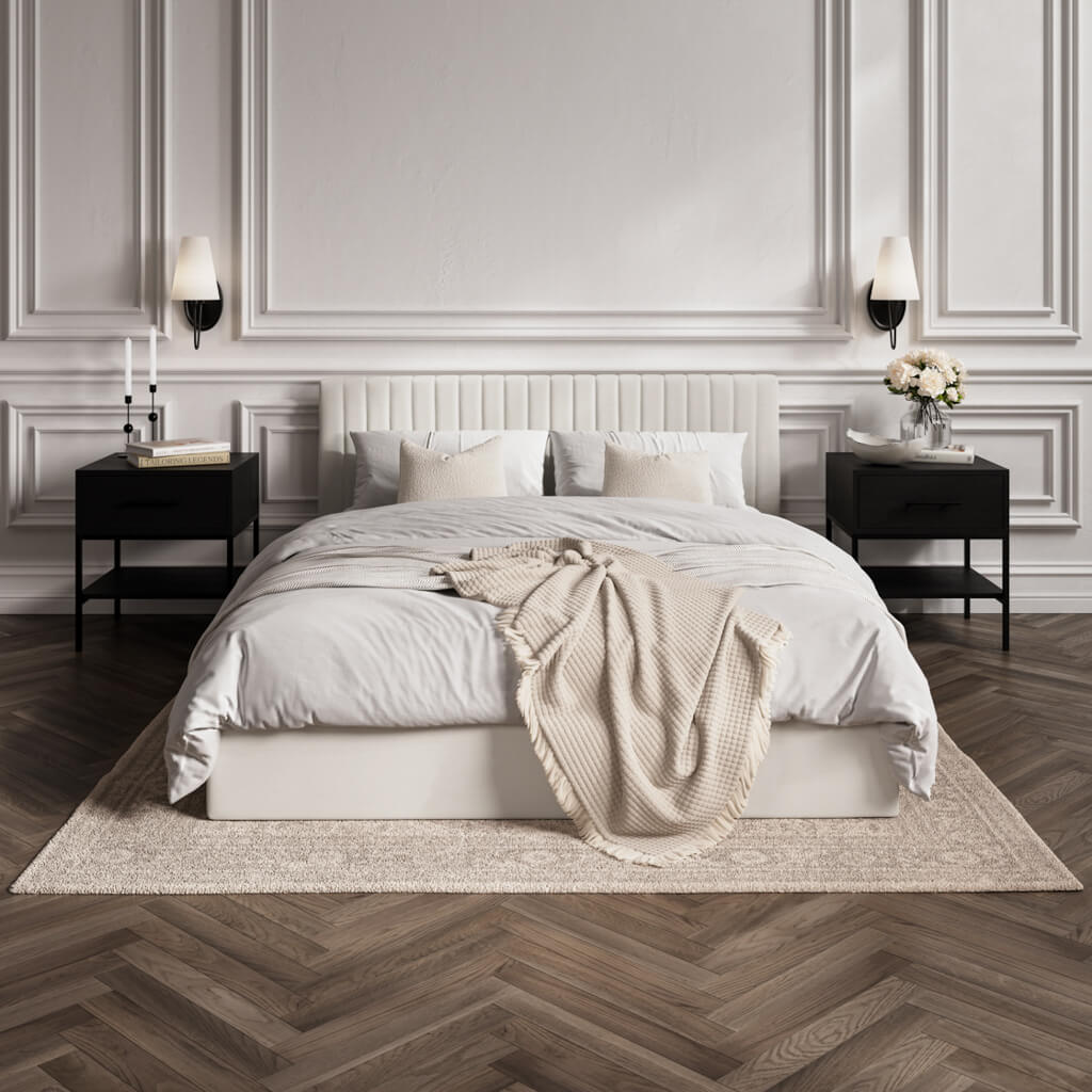 Berlin Milk Double Ottoman Bed