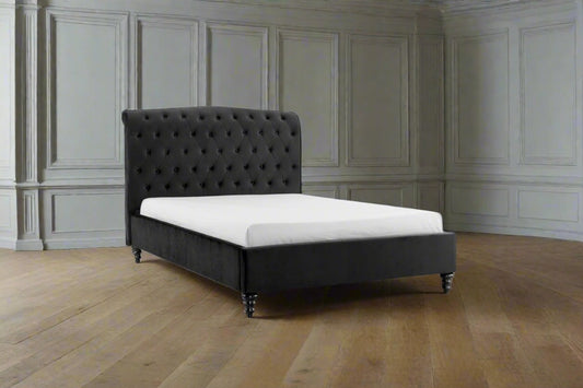 Black Velvet Super Kingsize Classical Style Bed Frame Heritage Home UK