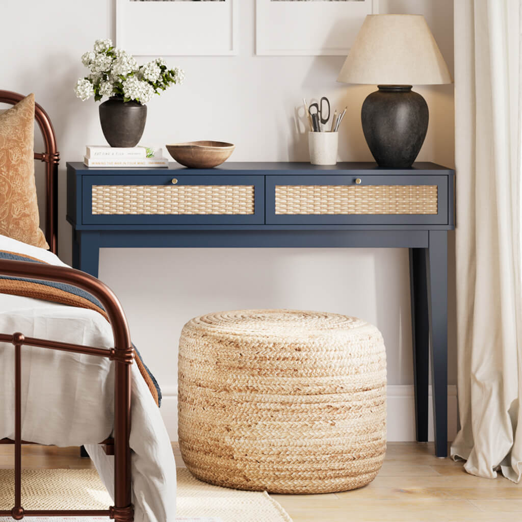 Harry Christian Home Blue & Rattan Dressing Table