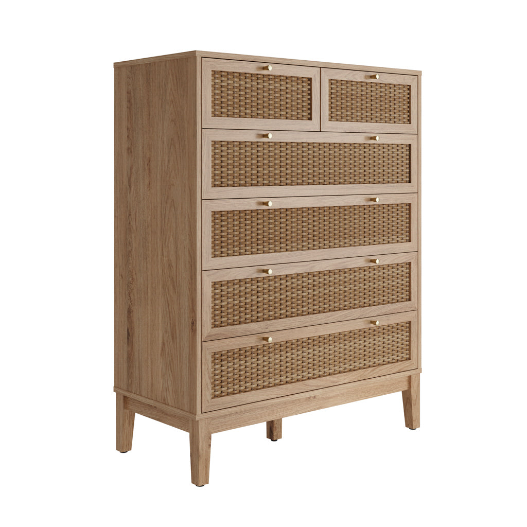 Harry Christian Home Oak & Rattan Chest Of Drawers