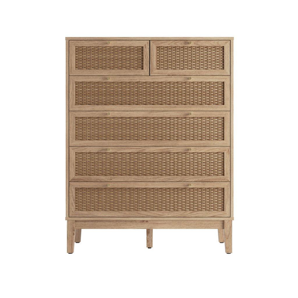 Harry Christian Home Oak & Rattan Chest Of Drawers