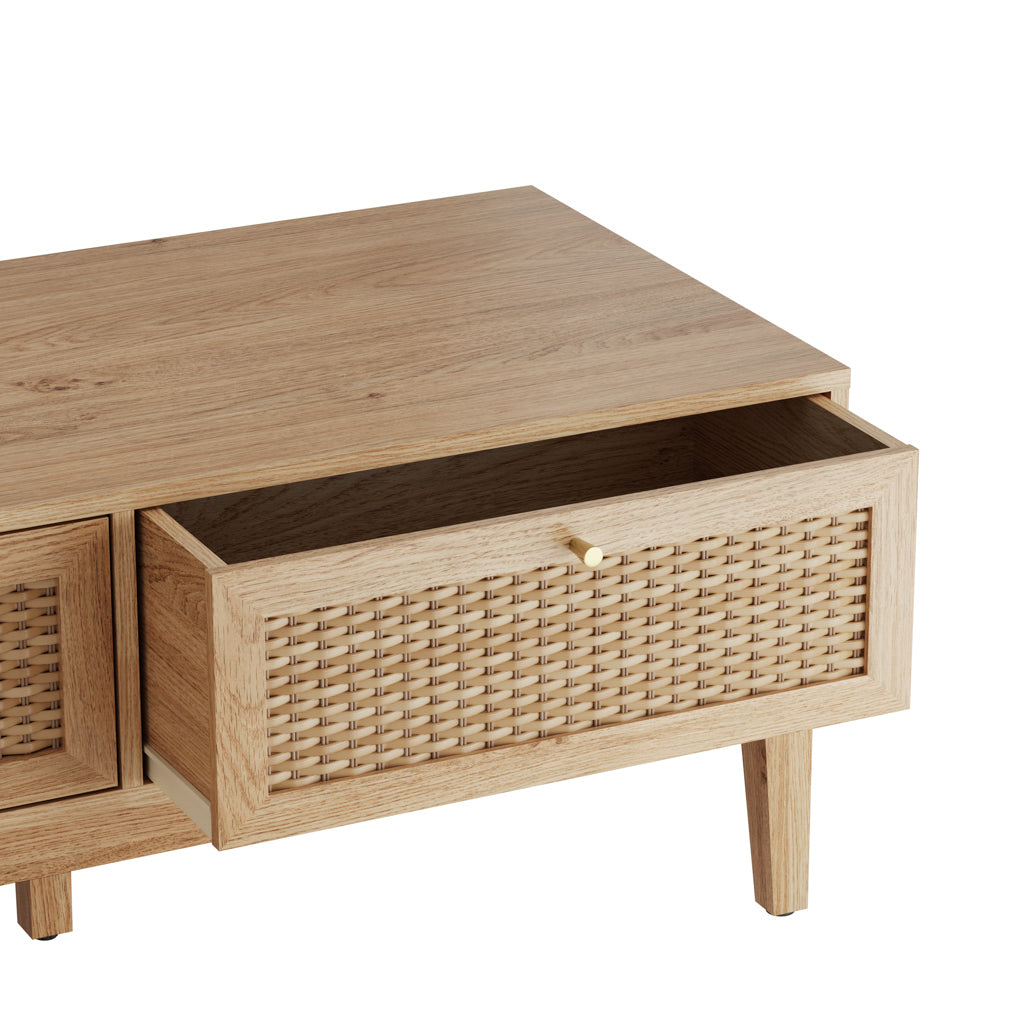 Harry Christian Home Oak & Rattan Coffee Table
