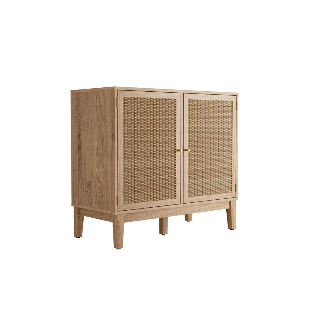 Harry Christian Home Oak & Rattan Small Sideboard