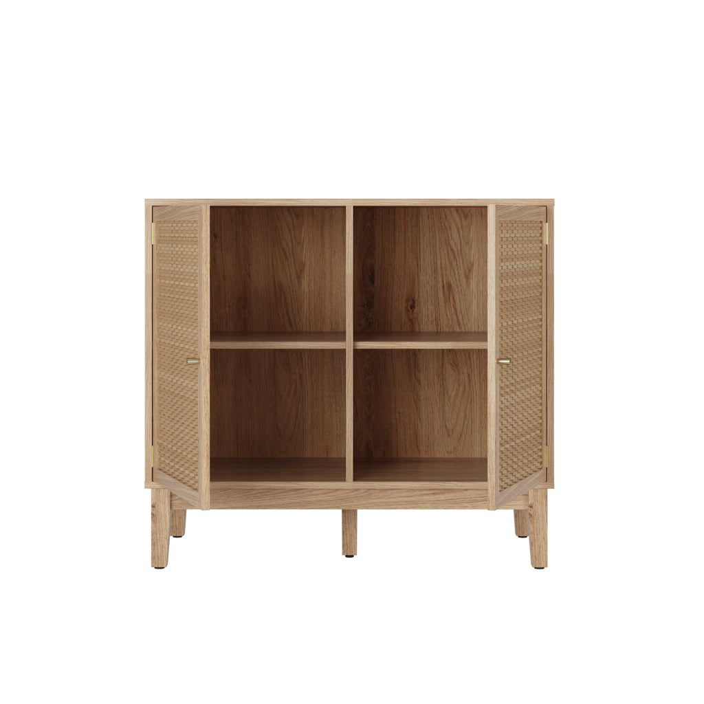 Harry Christian Home Oak & Rattan Small Sideboard