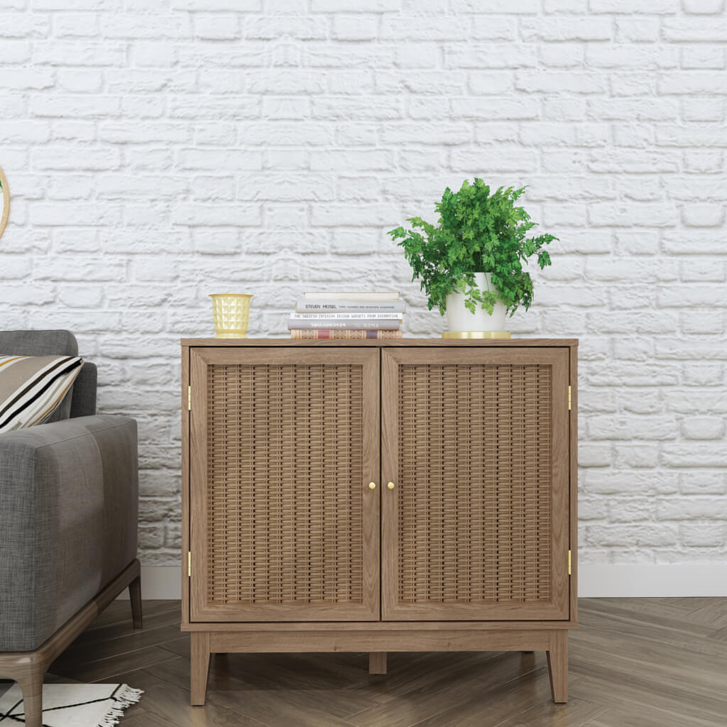 Harry Christian Home Oak & Rattan Small Sideboard