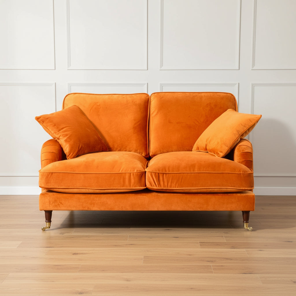 Burnt Orange Upholstered Velvet 2 Seater Sofa