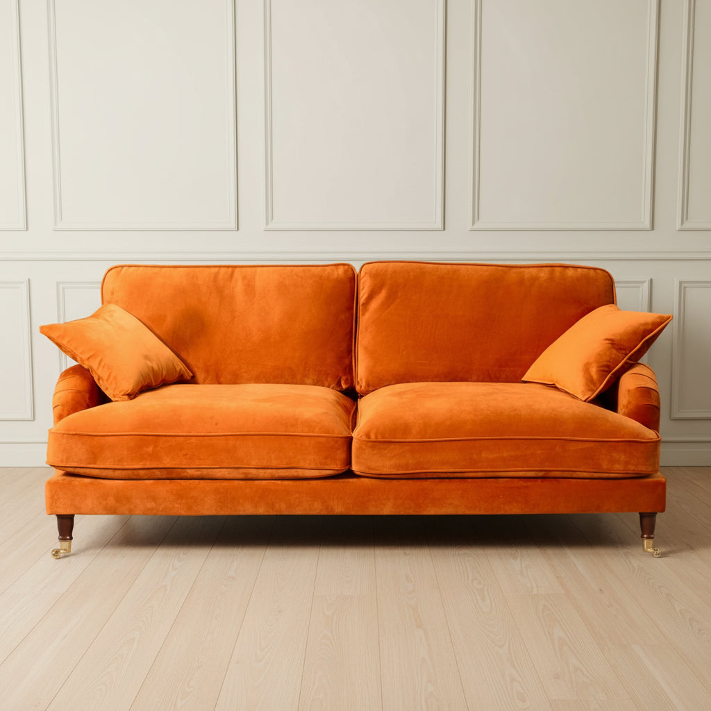 Burnt Orange Velvet 4 Seater Sofa