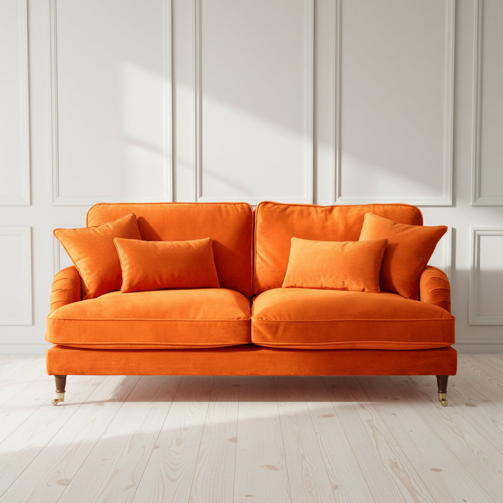 Burnt Orange Velvet Upholstered 3 Seater Sofa