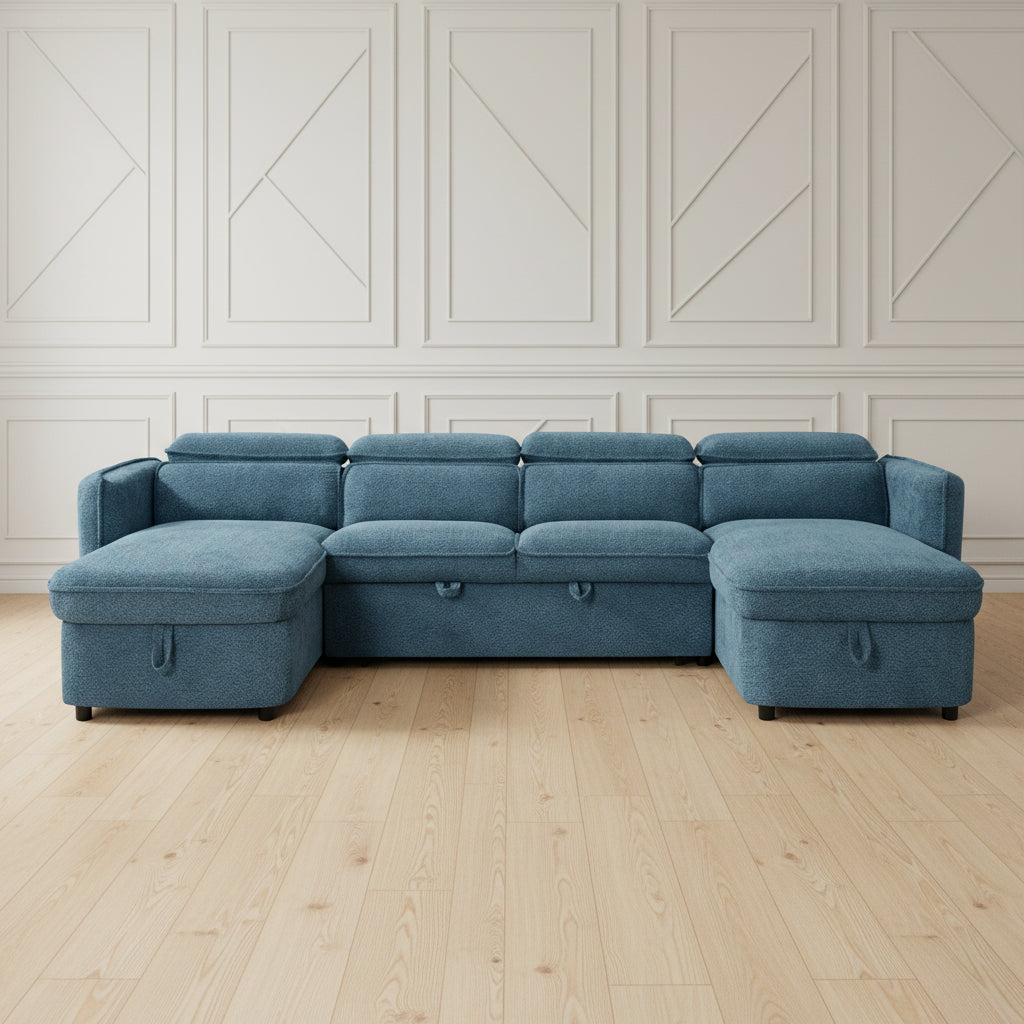 Capri u shape sofa bed in blue available at heritage home uk