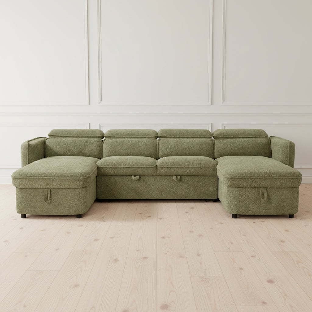 Capri u shape sofabed in green at heritage home uk